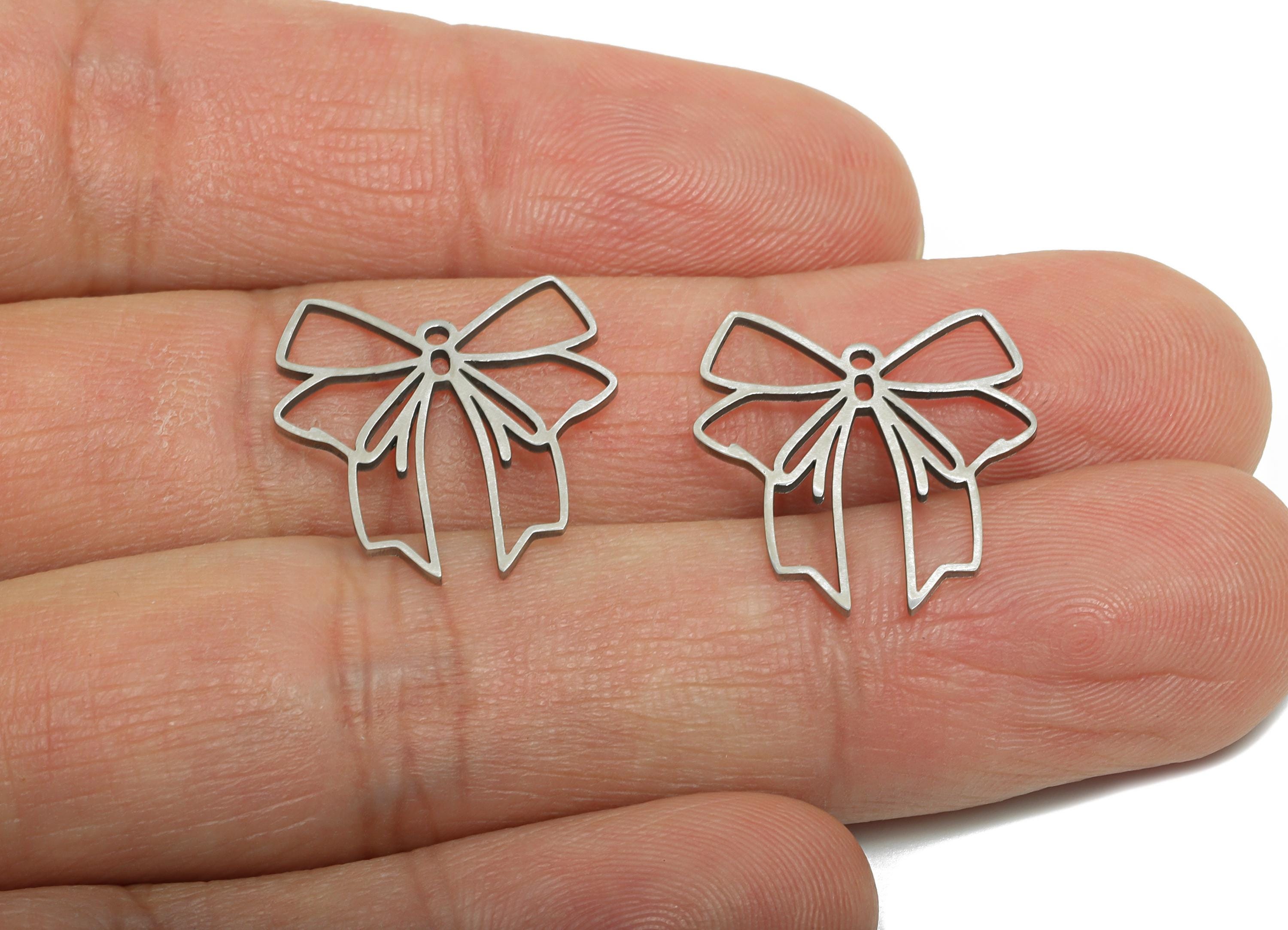 Stainless Steel Bow Charm - Simple Hollow Bow Pendant for DIY Jewelry - Bow Laser cut Charm - Good Luck Jewelry - 19.67x18.2x0.98mm - SS2522 - DOMEDBAZAAR