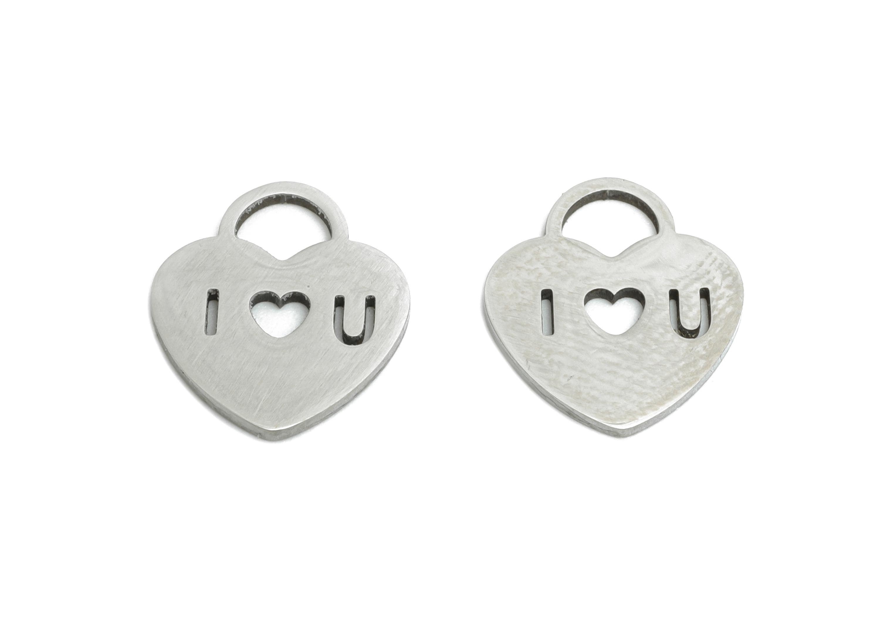Heart Lock Earring Charm - Stainless Steel Minimalist Love Pendant - Steel Engraved Heart Charm - I Love You Jewelry - 13x12x0.98mm - SS2379 - DOMEDBAZAAR