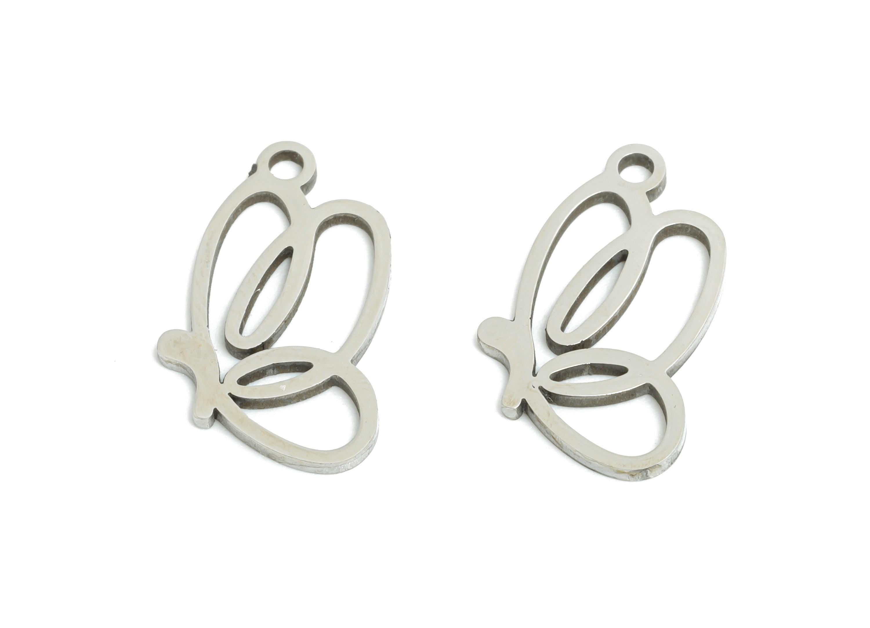 Steel Butterfly Charm - Silver Hollow Insect Necklace Pendant - Butterfly Laser cut Charm - Good Luck Jewelry - 16.85x9.75x0.98mm - SS2377 - DOMEDBAZAAR