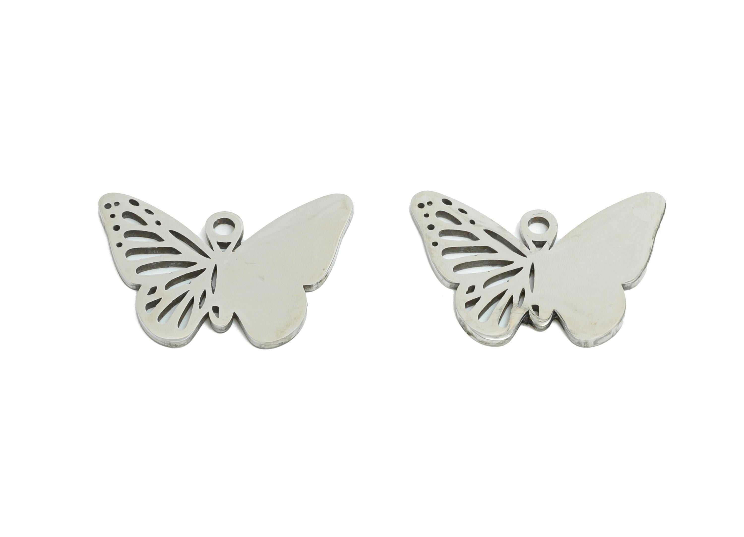 Steel Butterfly Earring Charm - Stainless Steel Butterfly Pendant - Timeless Gift for Butterfly Lovers - Nature Inspired -17x12x0.9mm-SS2376 - DOMEDBAZAAR