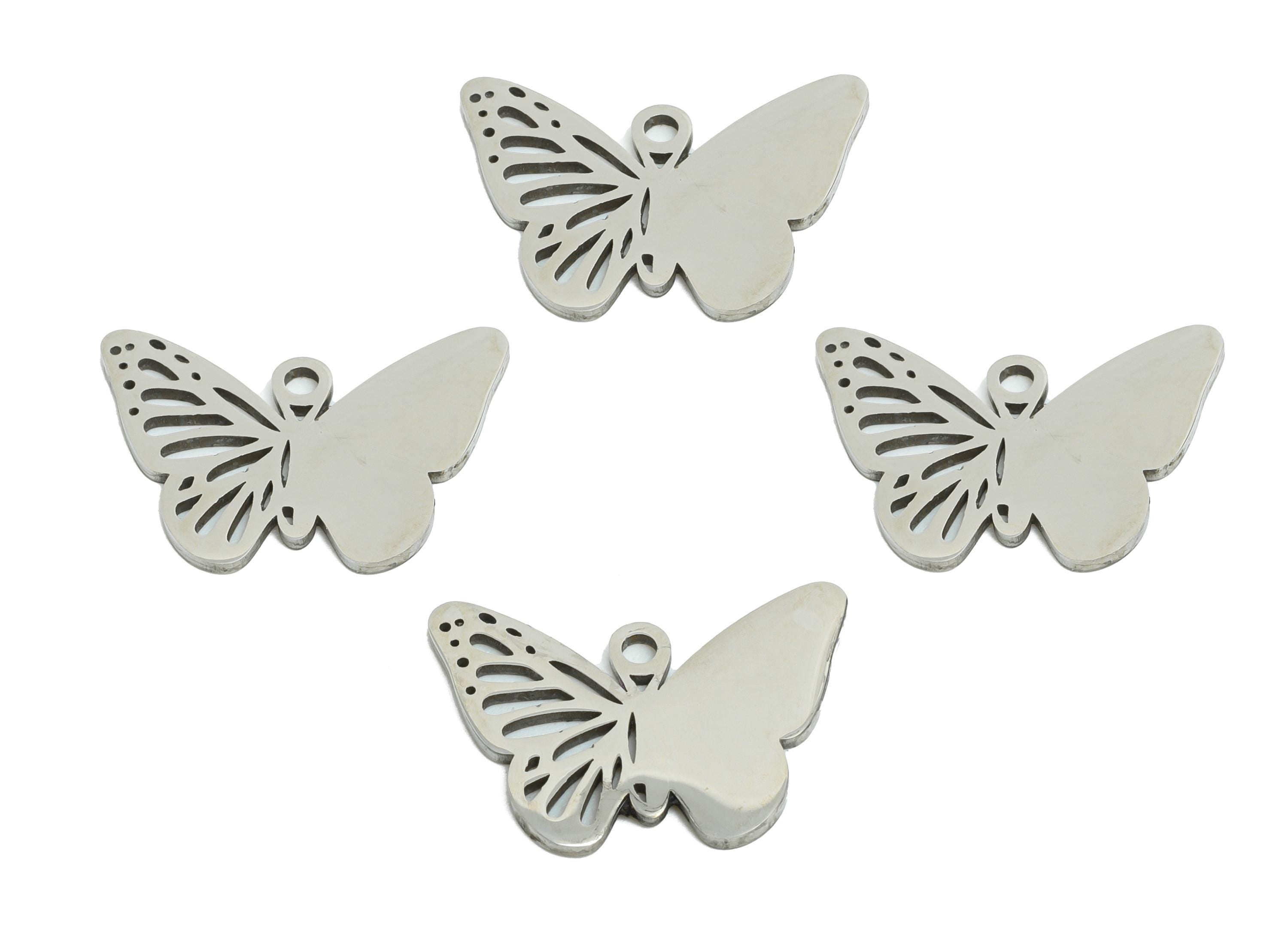 Steel Butterfly Earring Charm - Stainless Steel Butterfly Pendant - Timeless Gift for Butterfly Lovers - Nature Inspired -17x12x0.9mm-SS2376 - DOMEDBAZAAR