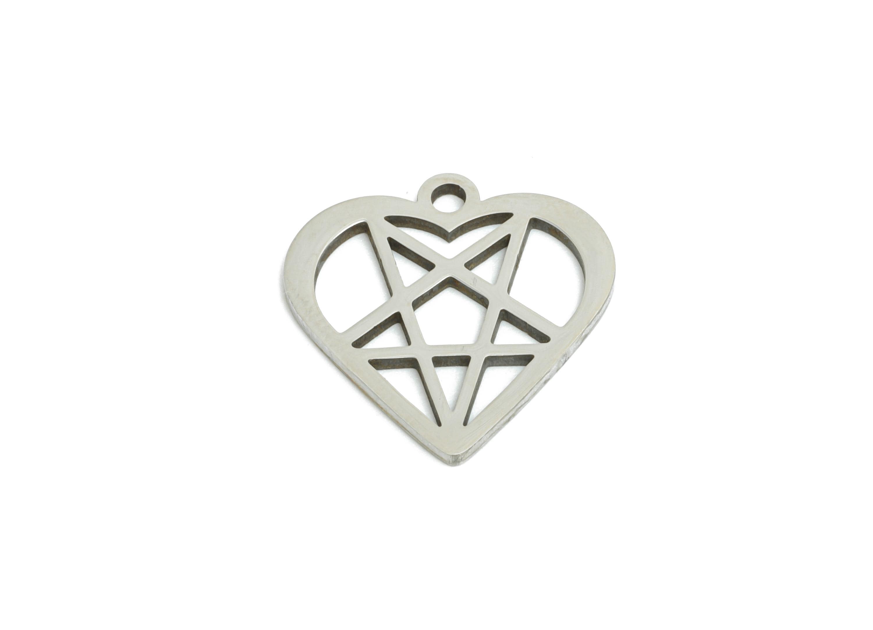 Pentagram Heart Earring Charm - Stainless Steel Minimalist Love Pendant - Stainless Steel Heart Pendant - Dark Romance - 14x14x0.98mm-SS2374 - DOMEDBAZAAR