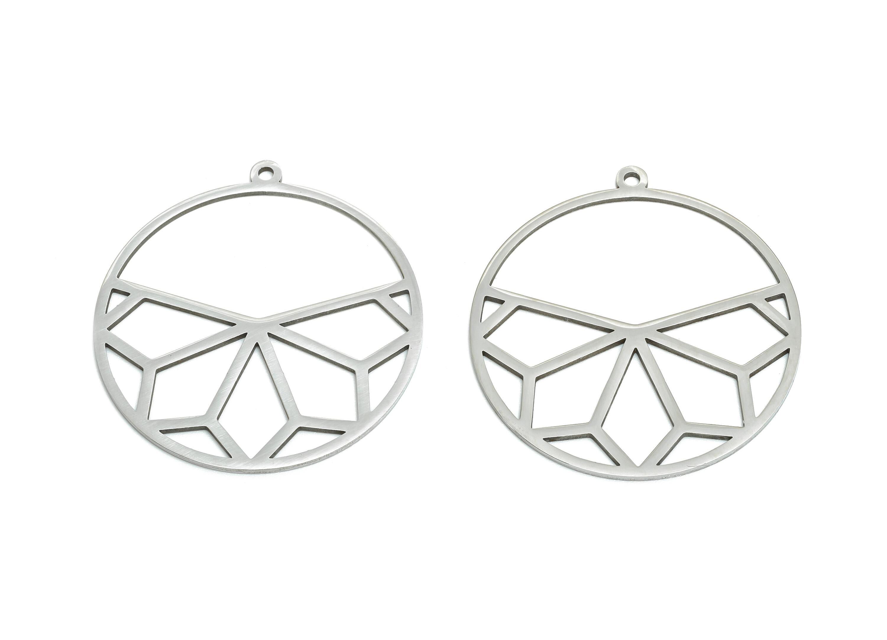 Steel Round Pendant - Abstract Artisan Necklace Charm - Hollow Geometric Jewelry Supply - DIY Jewelry Making - 32.37x30.16x0.98mm - SS2600 - DOMEDBAZAAR