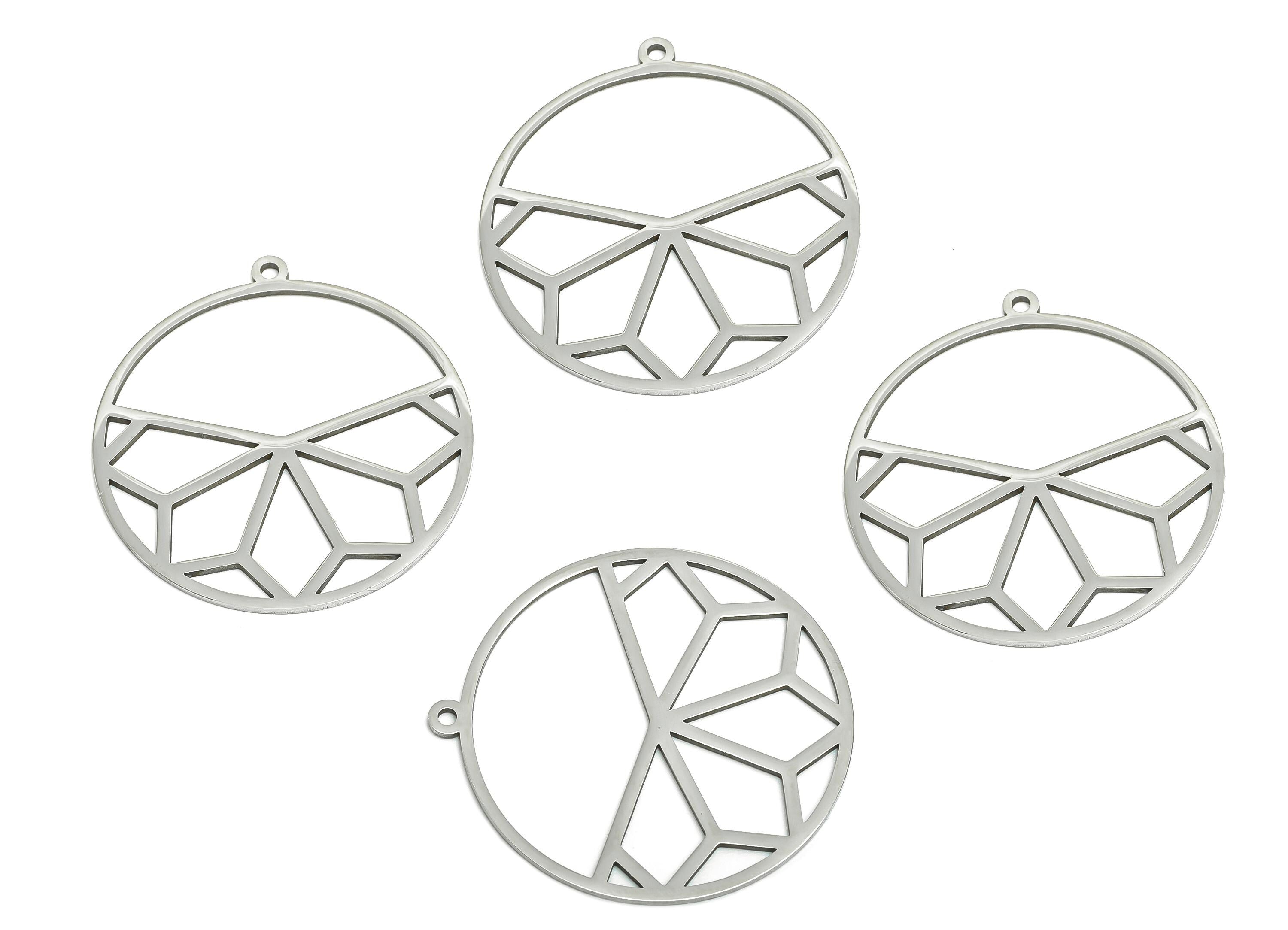Steel Round Pendant - Abstract Artisan Necklace Charm - Hollow Geometric Jewelry Supply - DIY Jewelry Making - 32.37x30.16x0.98mm - SS2600 - DOMEDBAZAAR