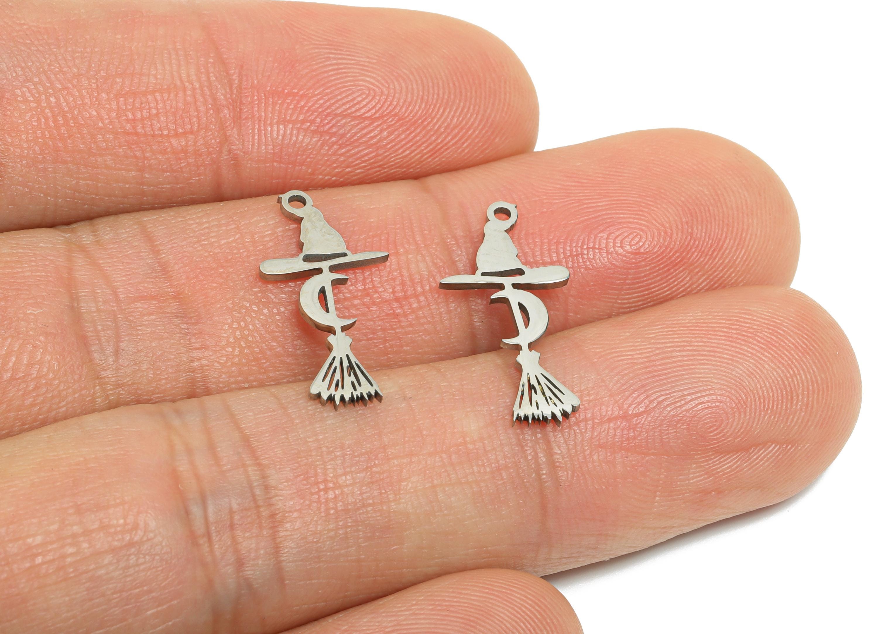 Stainless Steel Witch Pendant - Halloween Necklace Charm - Whimsical Crescent For Necklace - Stainless Steel Charm - 19x9x0.98mm - SS2452 - DOMEDBAZAAR