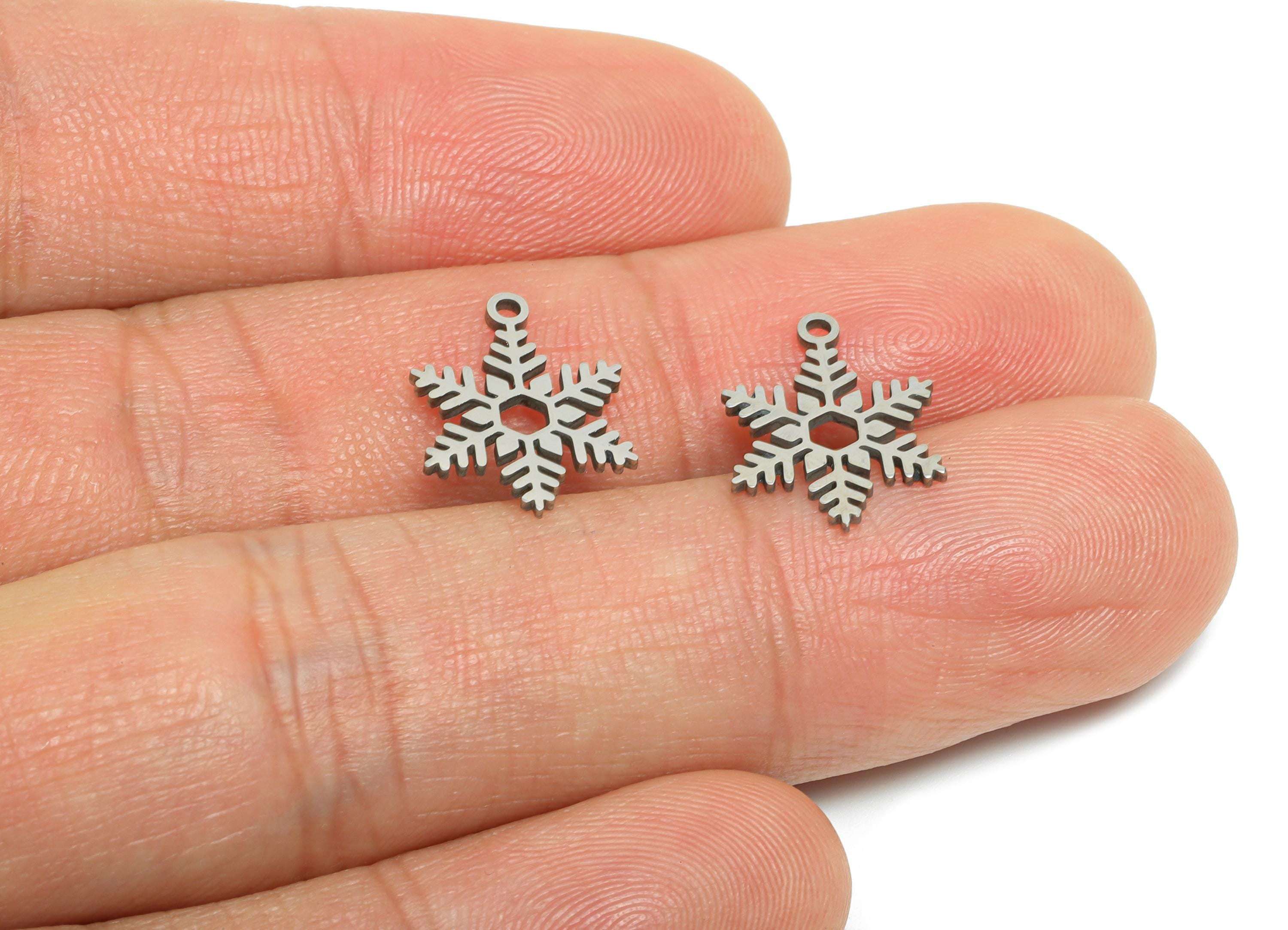Steel Snowflake Pendant - Winter Jewelry Charm - Christmas Pendant For Necklace - Minimalist Stainless Steel Charm - 14x11x0.98mm - SS2482 - DOMEDBAZAAR