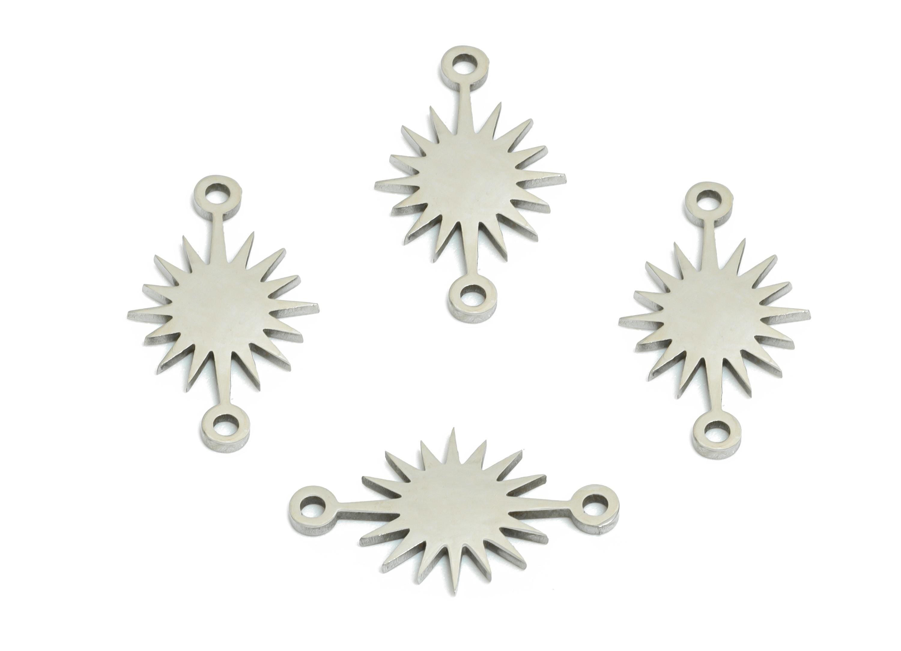 Steel Sunburst Connector - Boho Star Charm Connector - Celestial Jewelry Supply For Necklace - Stainless Steel Charm - 15x9x0.98mm - SS2473 - DOMEDBAZAAR