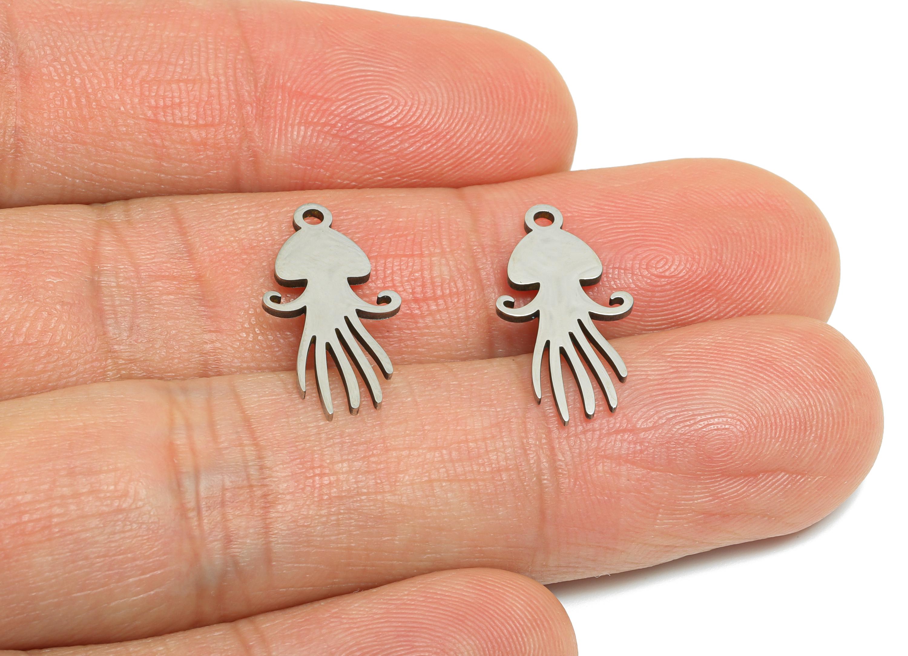 Steel Jellyfish Pendant - Steel Marine Leaf Charm - Laser Cut Boho Ocean Charm - Minimalist Stainless Steel Charm - 19.6x19x0.98mm - SS2427 - DOMEDBAZAAR