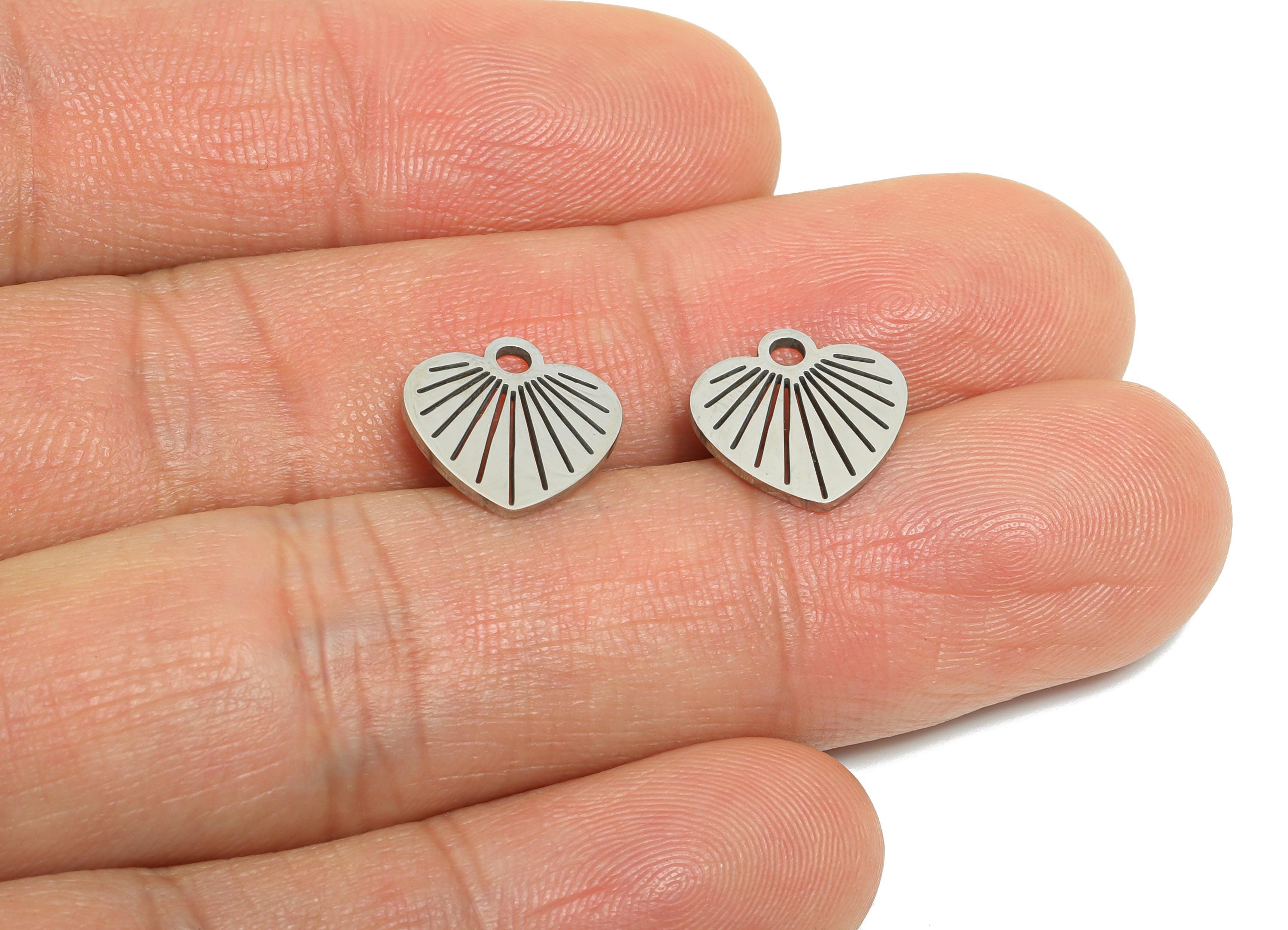 Steel Heart Earring Charm - Boho Romance Jewelry - Laser Cut Jewelry Supply For Necklace - Stainless Steel Charm - 11x11x0.98mm - SS2461 - DOMEDBAZAAR