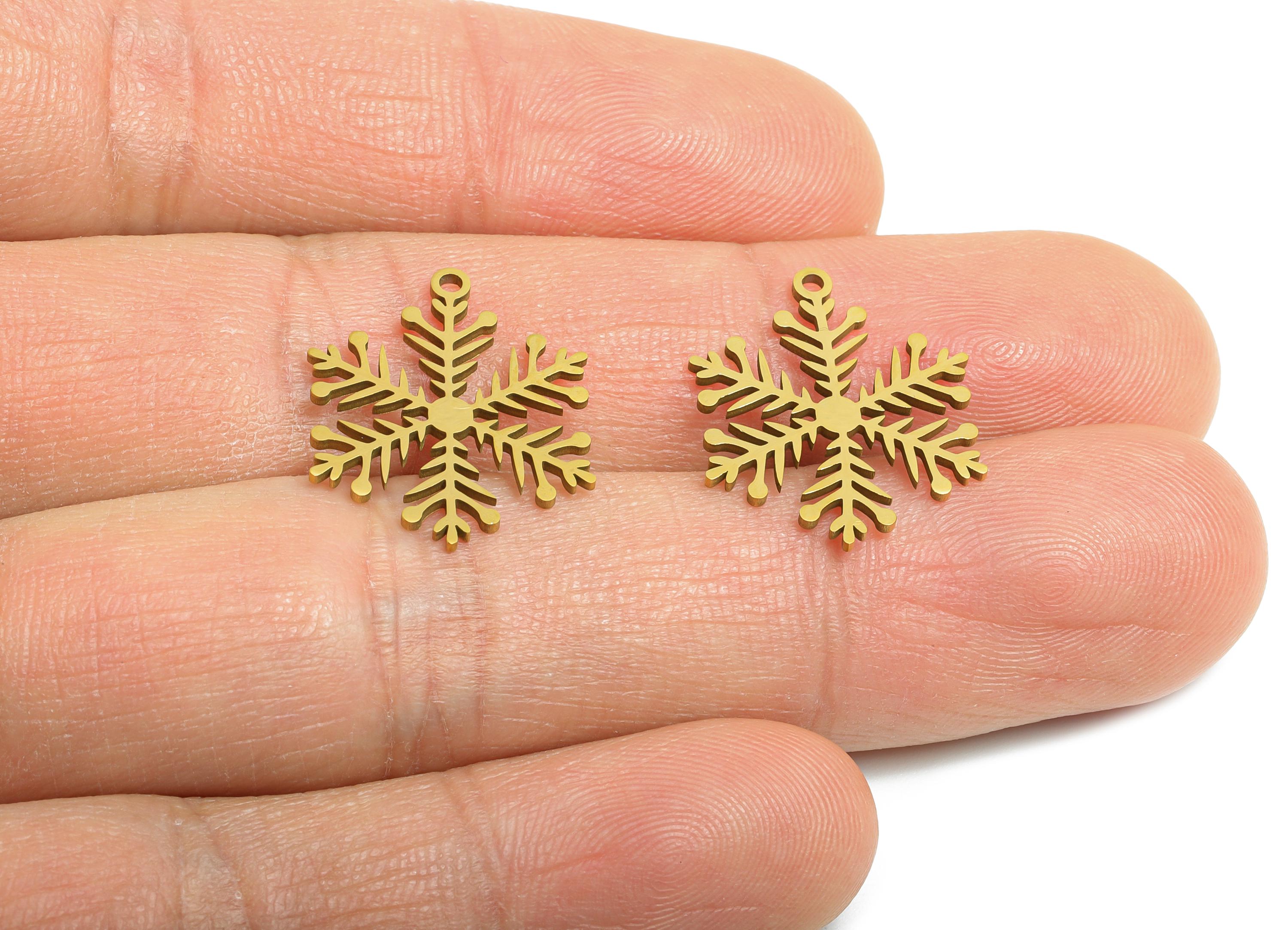 Steel Snowflake Charm - DIY Craft Snowflake Component - Winter Holiday Jewelry Charms - 18K Real Vacuum Plated - 19.8x16.22x0.98mm - SS2486G - DOMEDBAZAAR