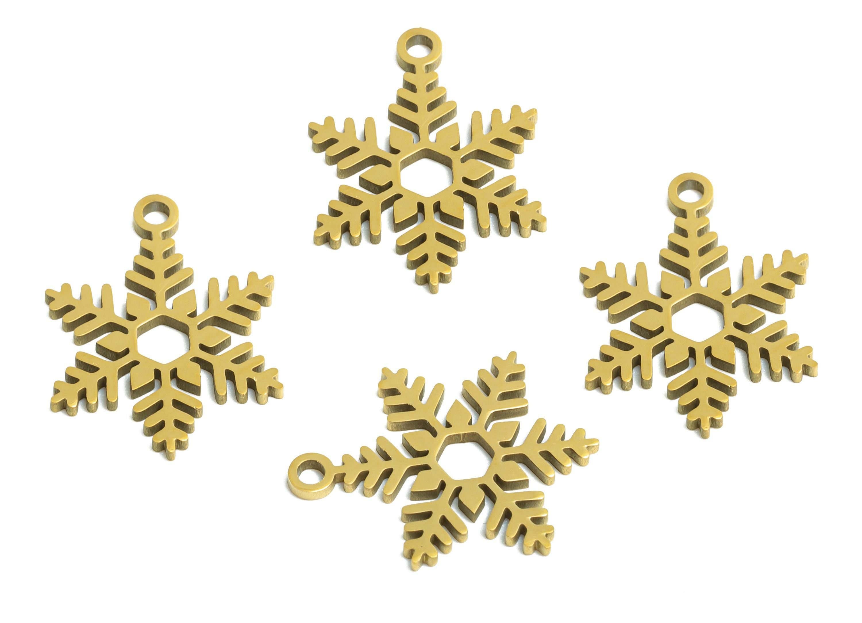 Steel Snowflake Pendant - Winter Jewelry Charm - Minimalist Christmas Pendant For Necklace - 18K Vacuum Plating - 14x11x0.98mm - SS2482G - DOMEDBAZAAR
