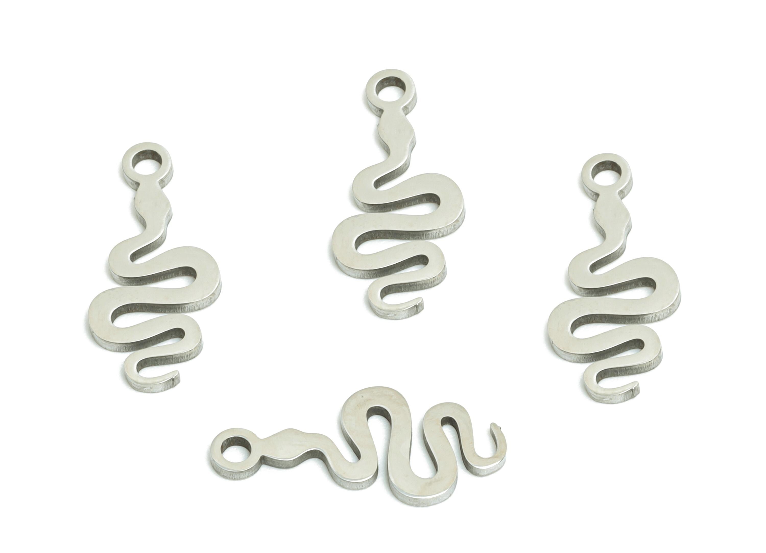 Stainless Steel Snake Charms - Modern Minimalist Snake Pendant for Bracelet - Protective Serpent Symbol Charm - 14.84x6.33x0.98mm - SS2485 - DOMEDBAZAAR