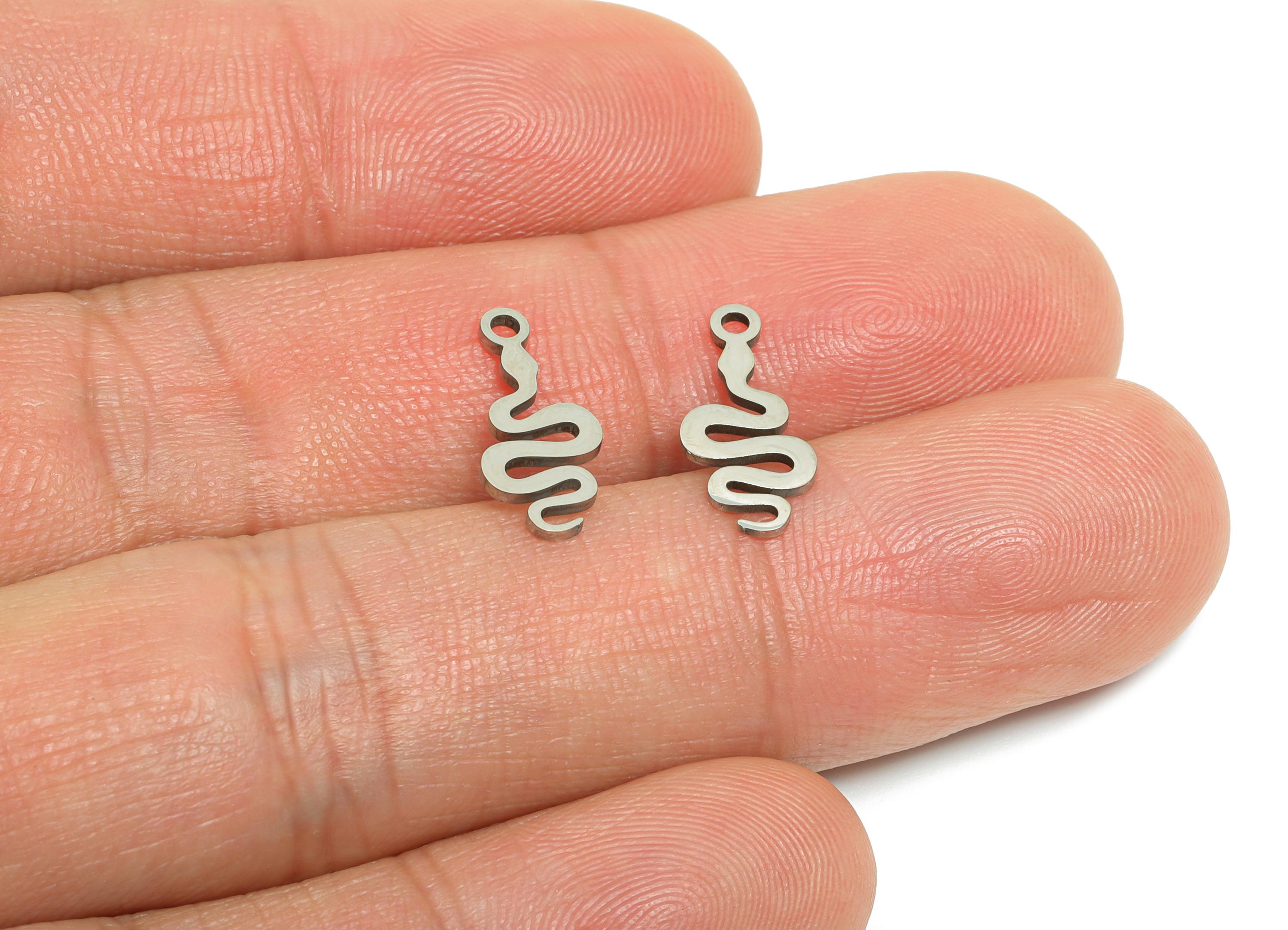Stainless Steel Snake Charms - Modern Minimalist Snake Pendant for Bracelet - Protective Serpent Symbol Charm - 14.84x6.33x0.98mm - SS2485 - DOMEDBAZAAR