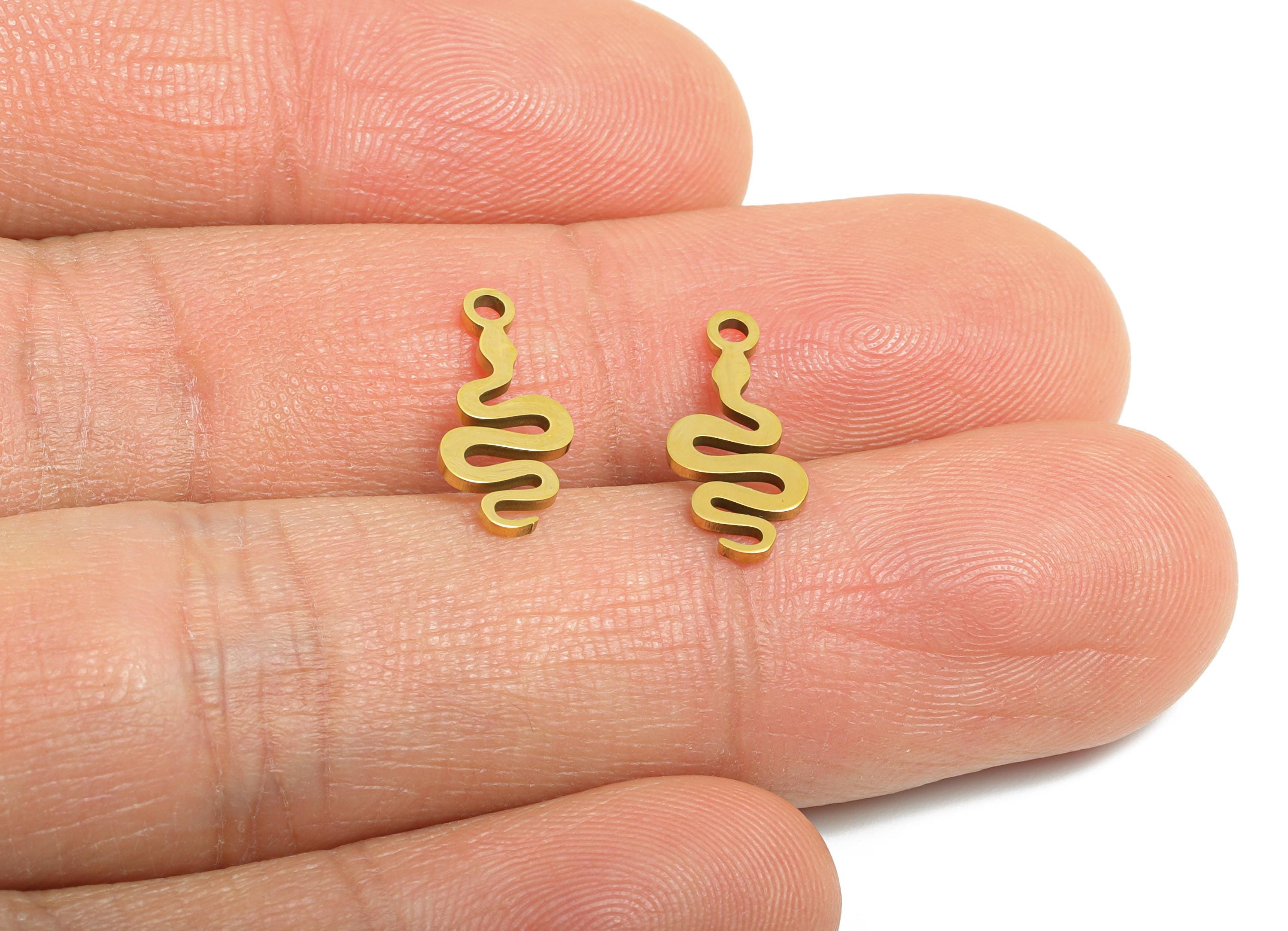 Steel Snake Charms - Modern Snake Pendant for Bracelet - Protective Serpent Symbol Charm - 18K Real Vacuum Plated - 14.84x6x0.98mm - SS2485G - DOMEDBAZAAR