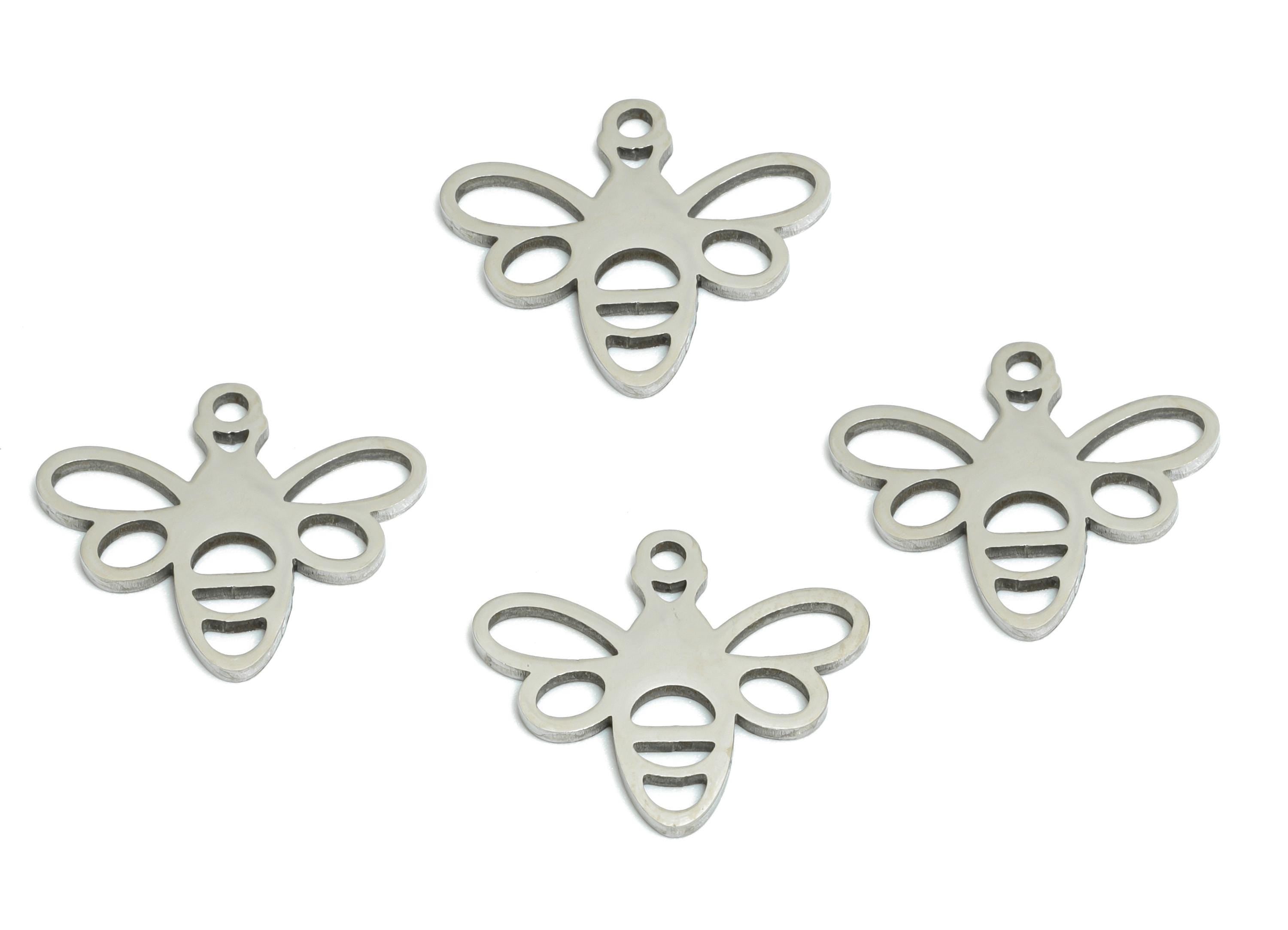 Stainless Steel Bee Charm - Minimalist Insect Pendant - DIY Craft Bee Component - Nature-Inspired Jewelry Supply - 15.9x14x0.98mm - SS2475 - DOMEDBAZAAR