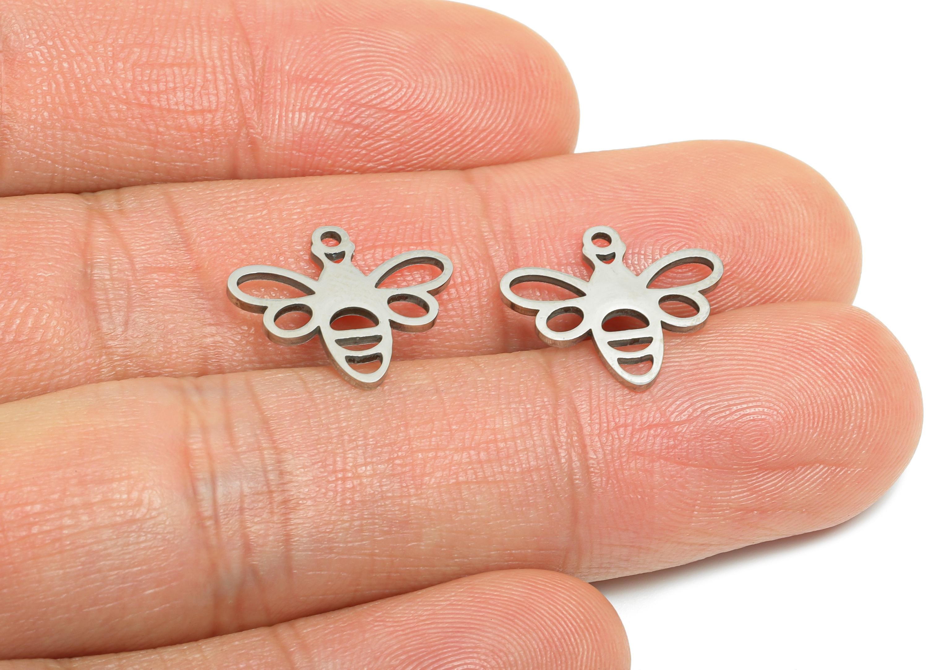Stainless Steel Bee Charm - Minimalist Insect Pendant - DIY Craft Bee Component - Nature-Inspired Jewelry Supply - 15.9x14x0.98mm - SS2475 - DOMEDBAZAAR