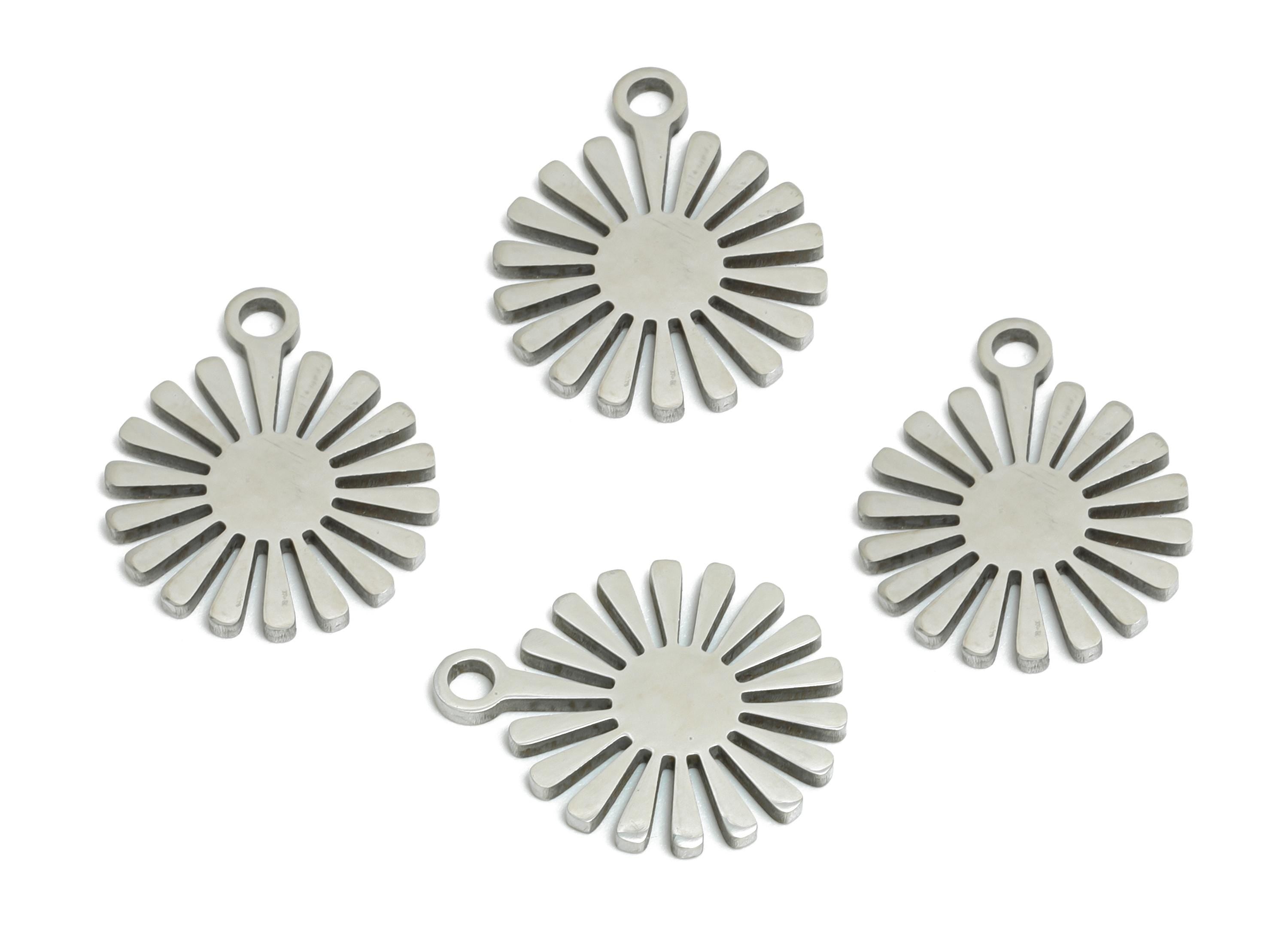 Steel Sun Earring Charm - Boho Sunshine Earring Charm - Sleek Flower Charm For Necklace - Stainless Steel Charm - 14x12x0.98mm - SS2441 - DOMEDBAZAAR