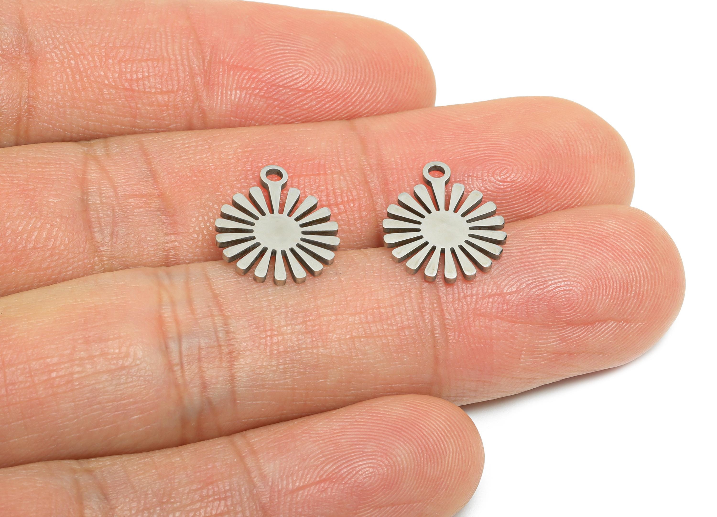 Steel Sun Earring Charm - Boho Sunshine Earring Charm - Sleek Flower Charm For Necklace - Stainless Steel Charm - 14x12x0.98mm - SS2441 - DOMEDBAZAAR