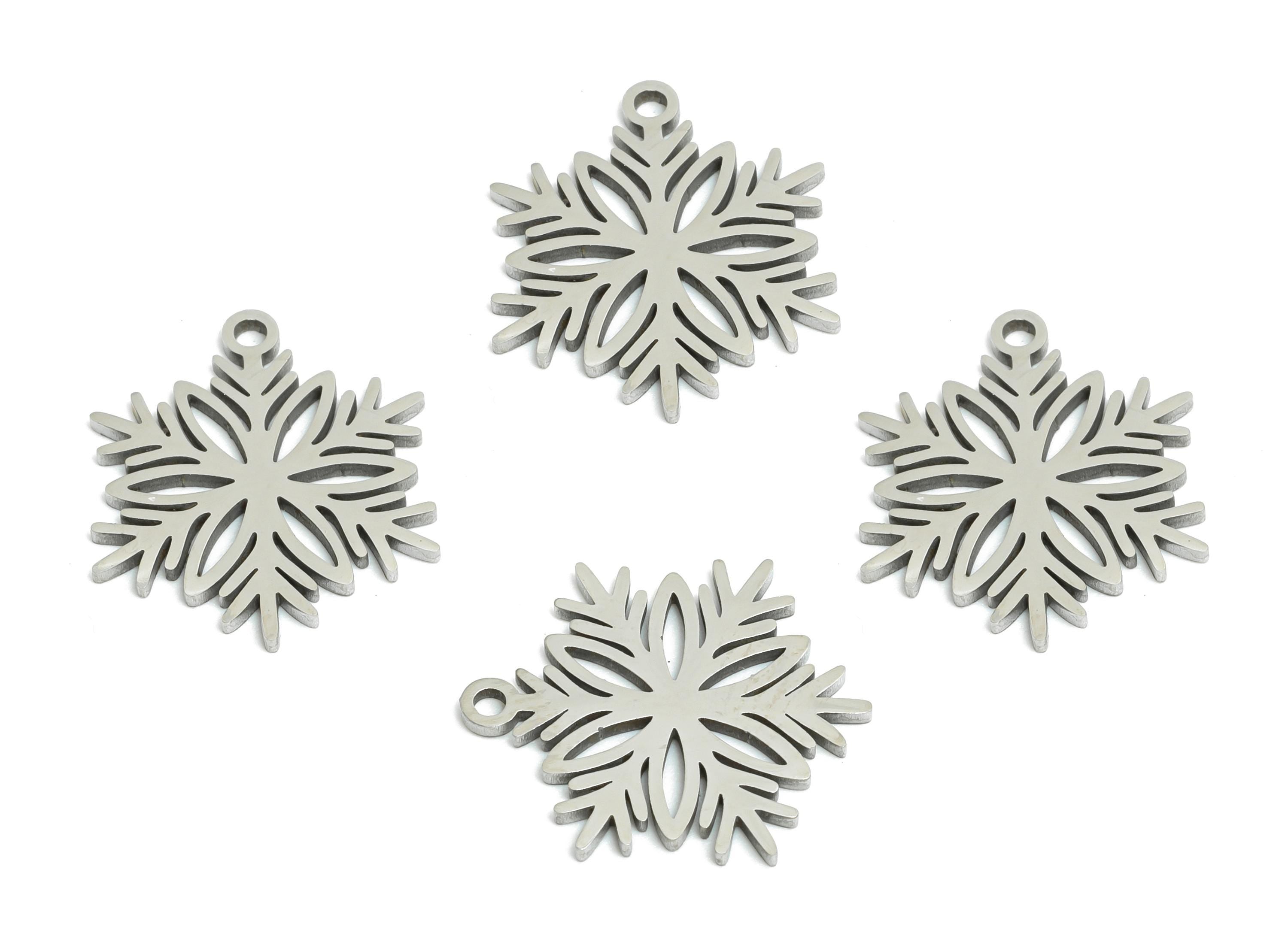 Steel Snowflake Charms - DIY Craft Snowflake Component - Winter Holiday Jewelry Charms - Steel Jewelry Finding - 15.8x13.57x0.98mm - SS2478 - DOMEDBAZAAR