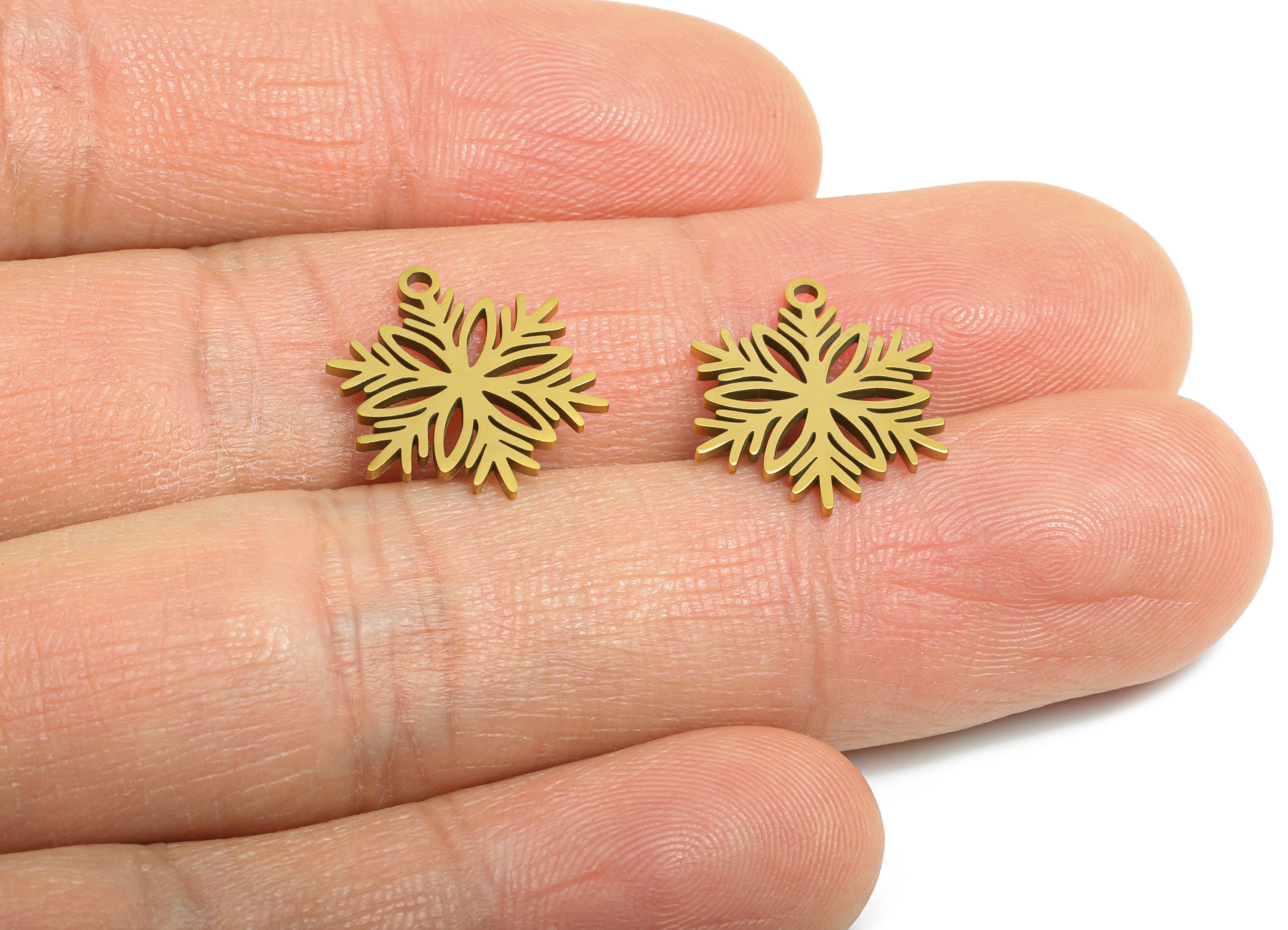 Steel Snowflake Charms - DIY Craft Snowflake Component - Winter Holiday Jewelry Charm - 18K Real Vacuum Plated - 15.8x13.57x0.98mm - SS2478G - DOMEDBAZAAR