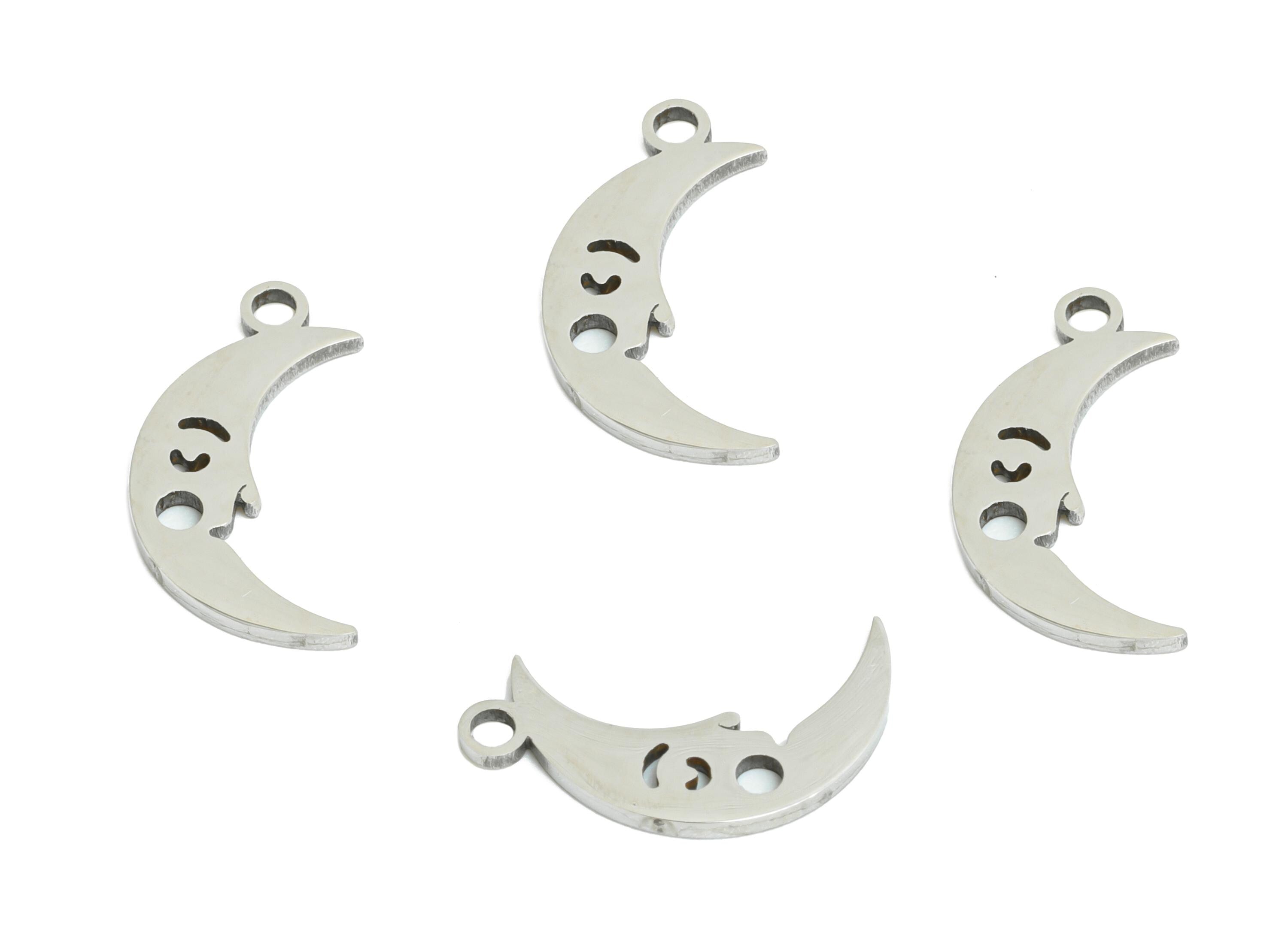 Steel Crescent Moon Pendant - Boho Moon Face Charm - Whimsical Celestial Jewelry Pendant - Stainless Steel Charm - 14x7x0.98mm - SS2447 - DOMEDBAZAAR