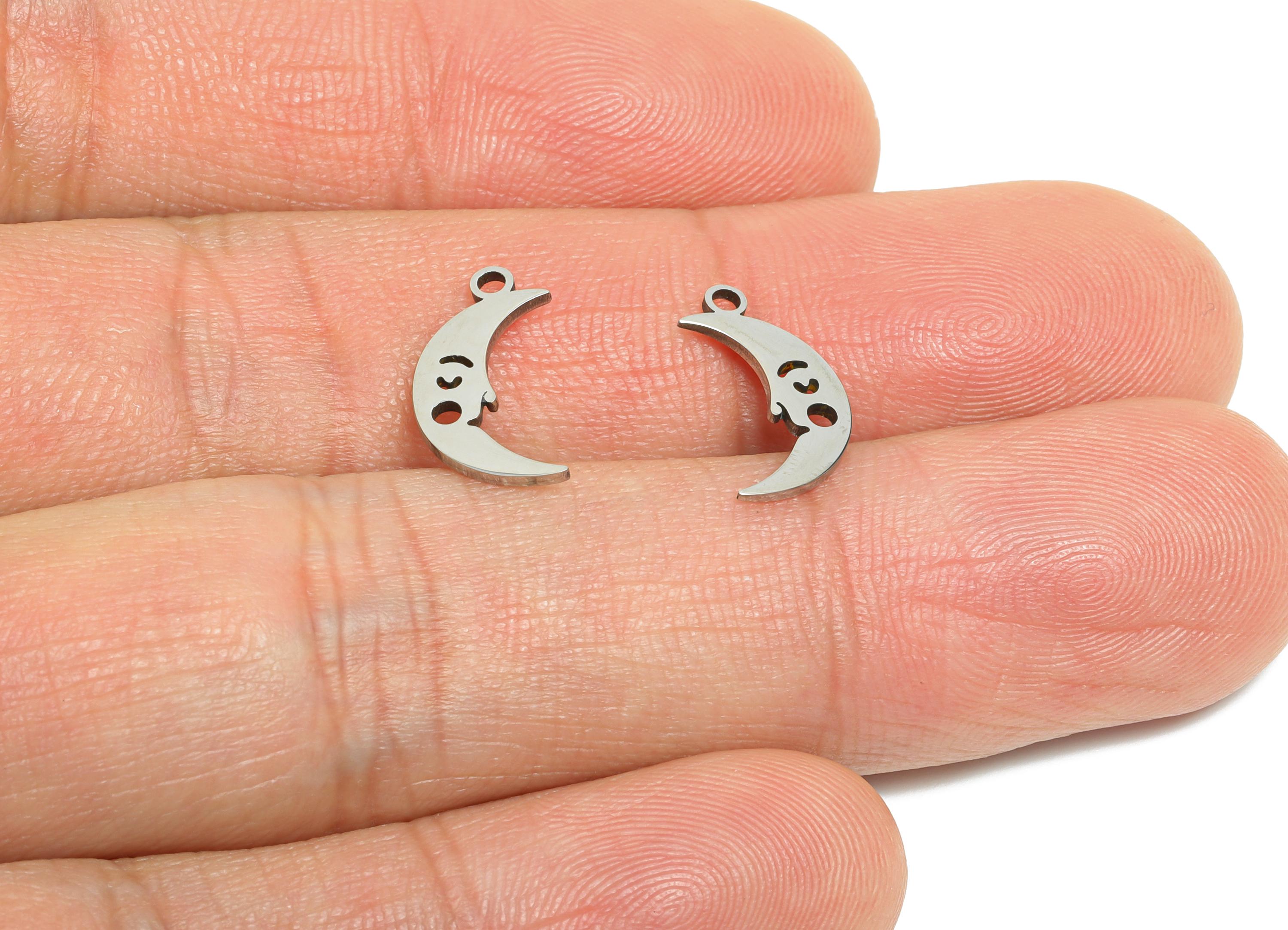 Steel Crescent Moon Pendant - Boho Moon Face Charm - Whimsical Celestial Jewelry Pendant - Stainless Steel Charm - 14x7x0.98mm - SS2447 - DOMEDBAZAAR