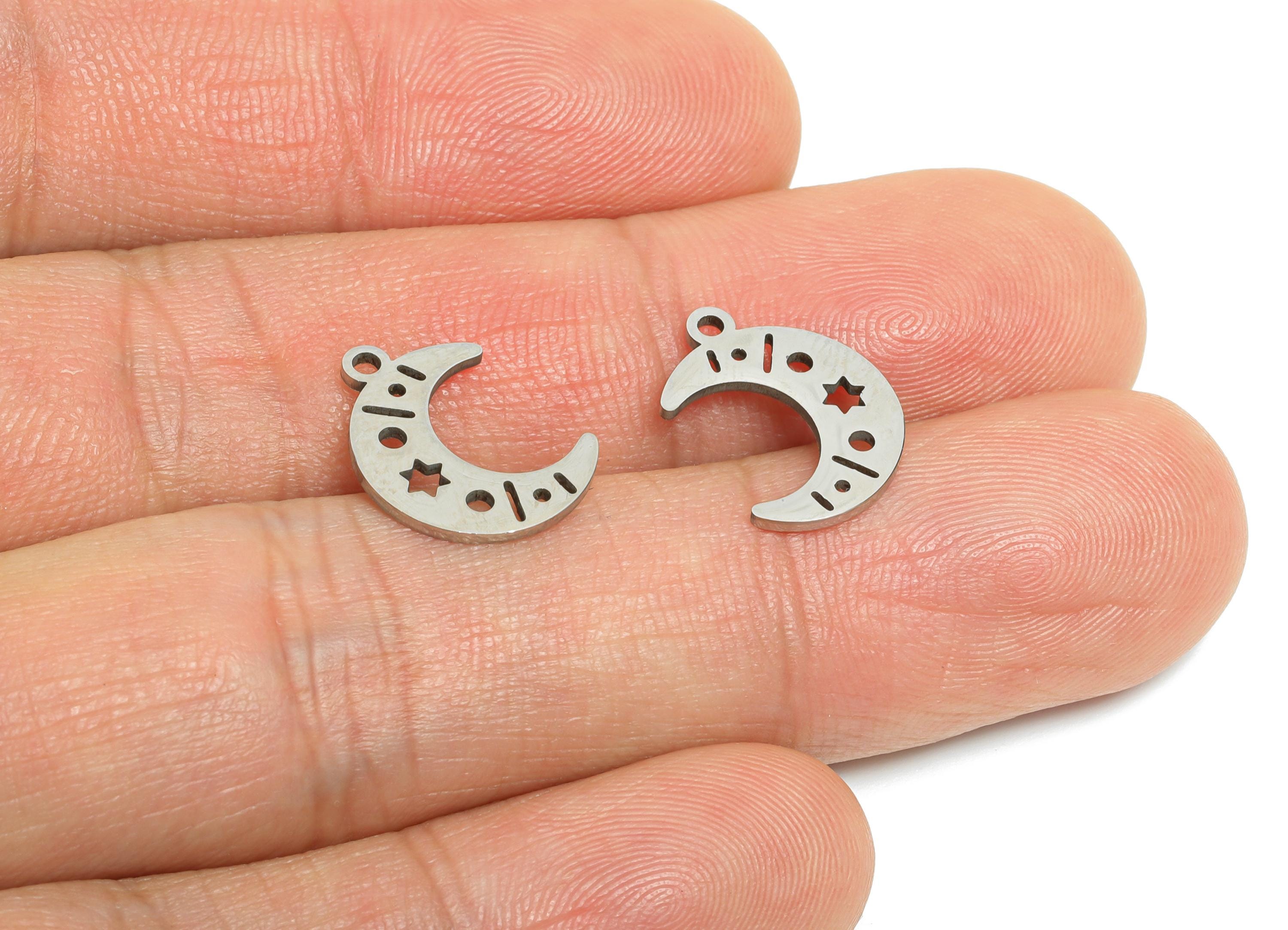 Steel Crescent Moon Pendant - Boho Moon Star Charm - Whimsical Celestial Jewelry Pendant - Stainless Steel Charm - 12x11x0.98mm - SS2468 - DOMEDBAZAAR