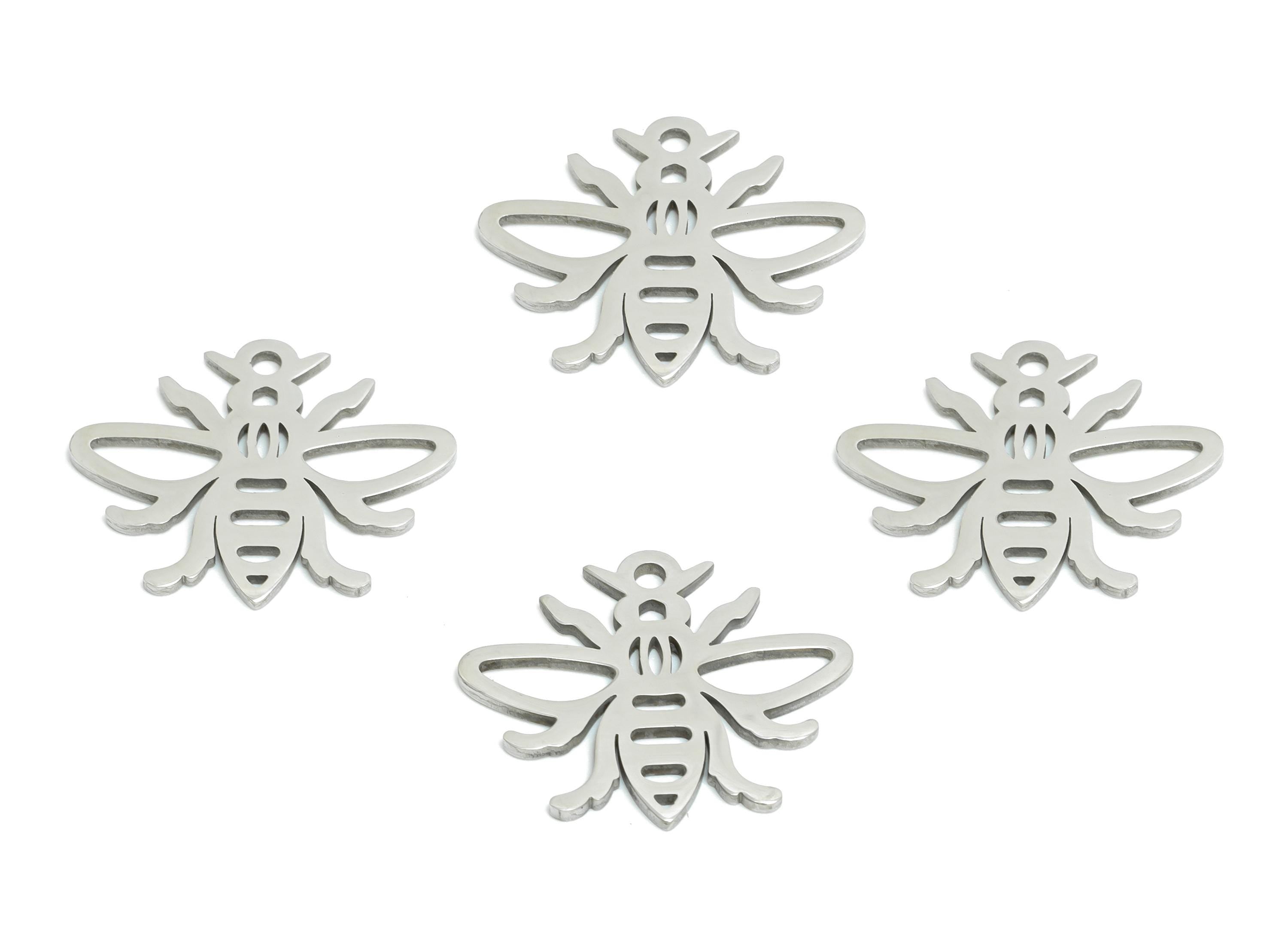 Stainless Steel Bee Charm - Minimalist Insect Pendant - DIY Craft Bumblebee Component - Nature-Inspired Jewelry - 19.8x16.75x0.98mm - SS2494 - DOMEDBAZAAR