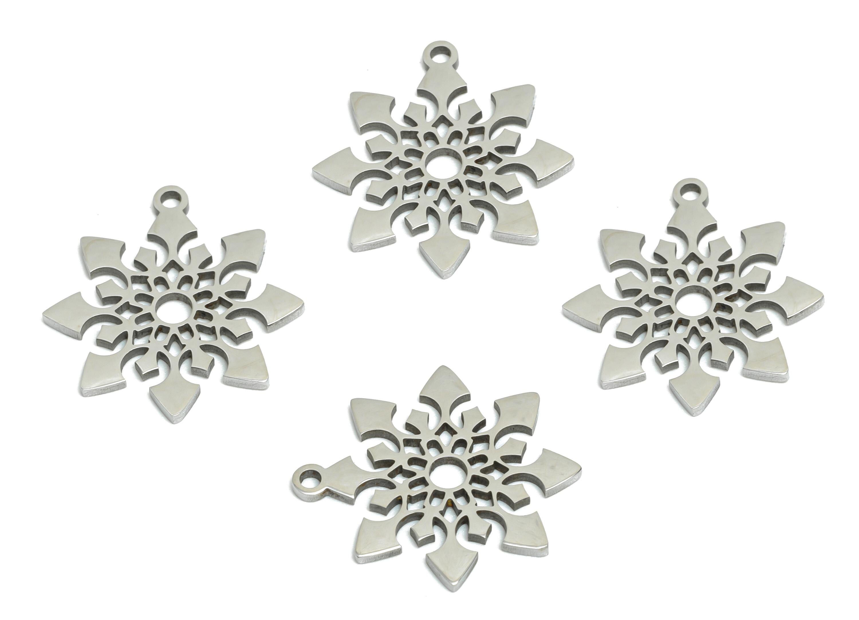 Steel Snowflake Charms - DIY Craft Snowflake Component - Winter Holiday Jewelry Charms - Steel Jewelry Finding - 17.5x15.13x0.98mm - SS2489 - DOMEDBAZAAR