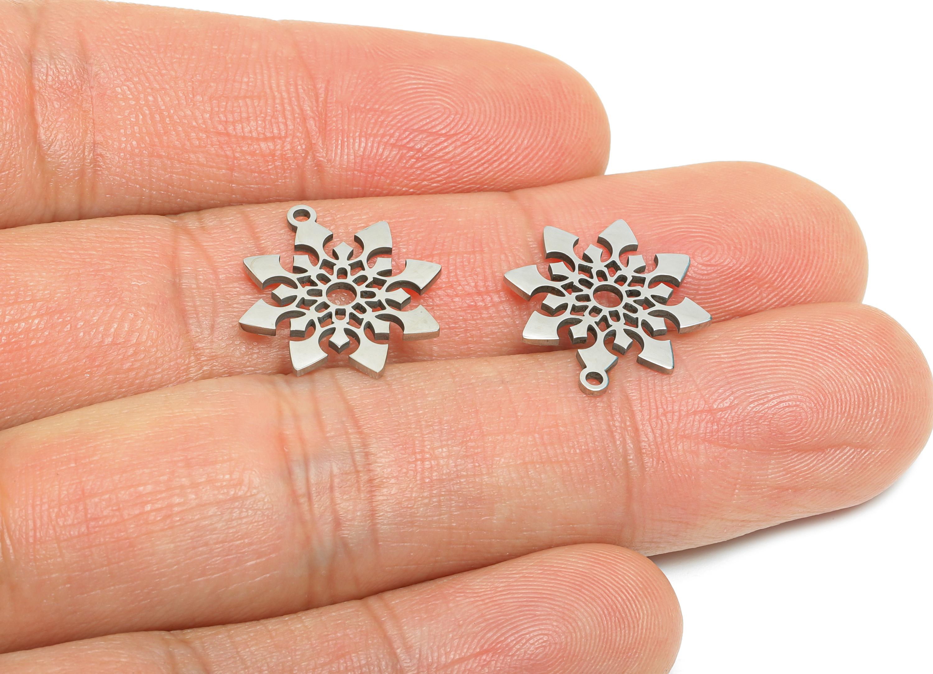 Steel Snowflake Charms - DIY Craft Snowflake Component - Winter Holiday Jewelry Charms - Steel Jewelry Finding - 17.5x15.13x0.98mm - SS2489 - DOMEDBAZAAR