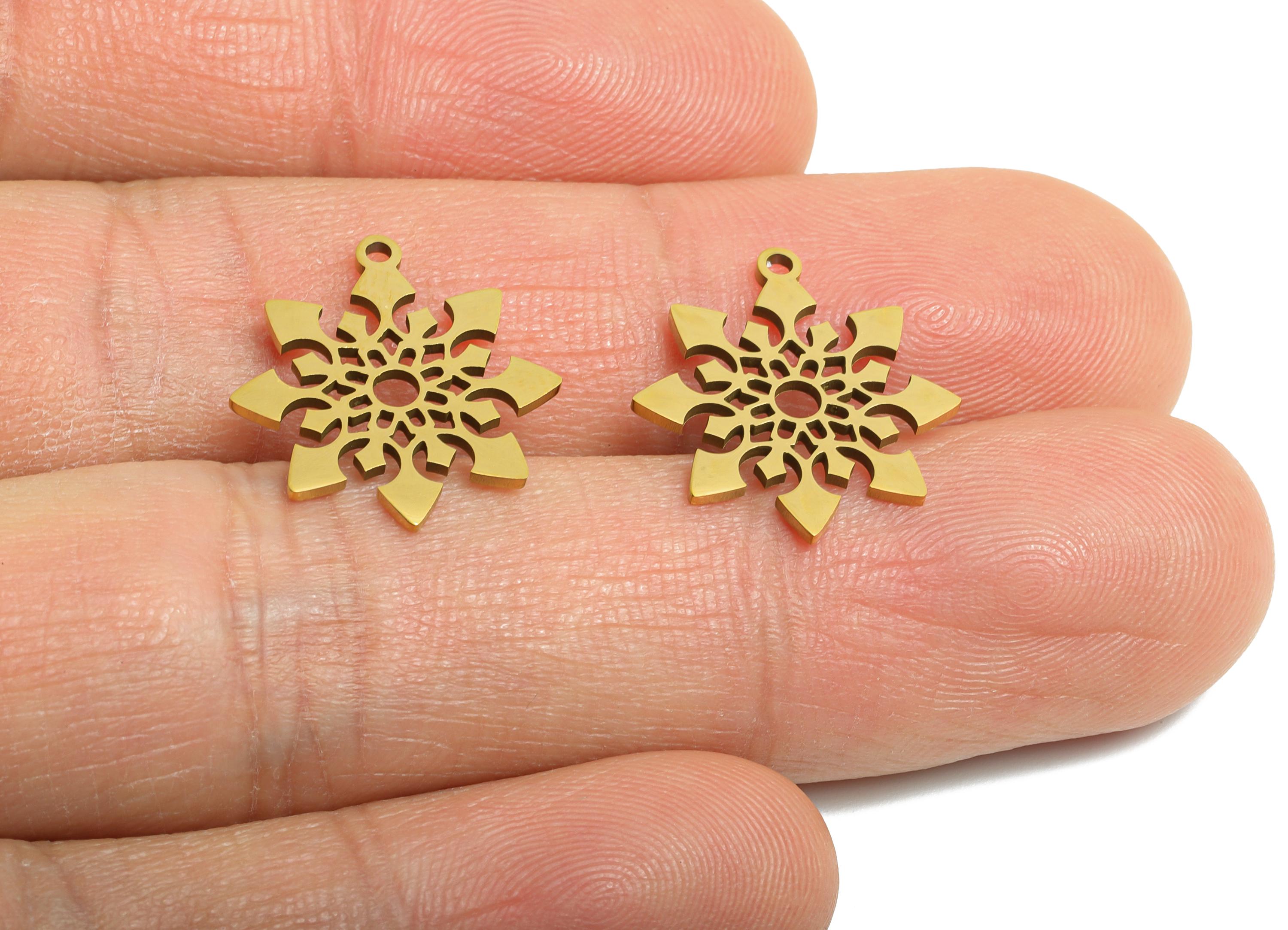 Steel Snowflake Charms - DIY Craft Snowflake Component - Winter Holiday Jewelry Charm - 18K Real Vacuum Plated - 17.5x15.13x0.98mm - SS2489G - DOMEDBAZAAR