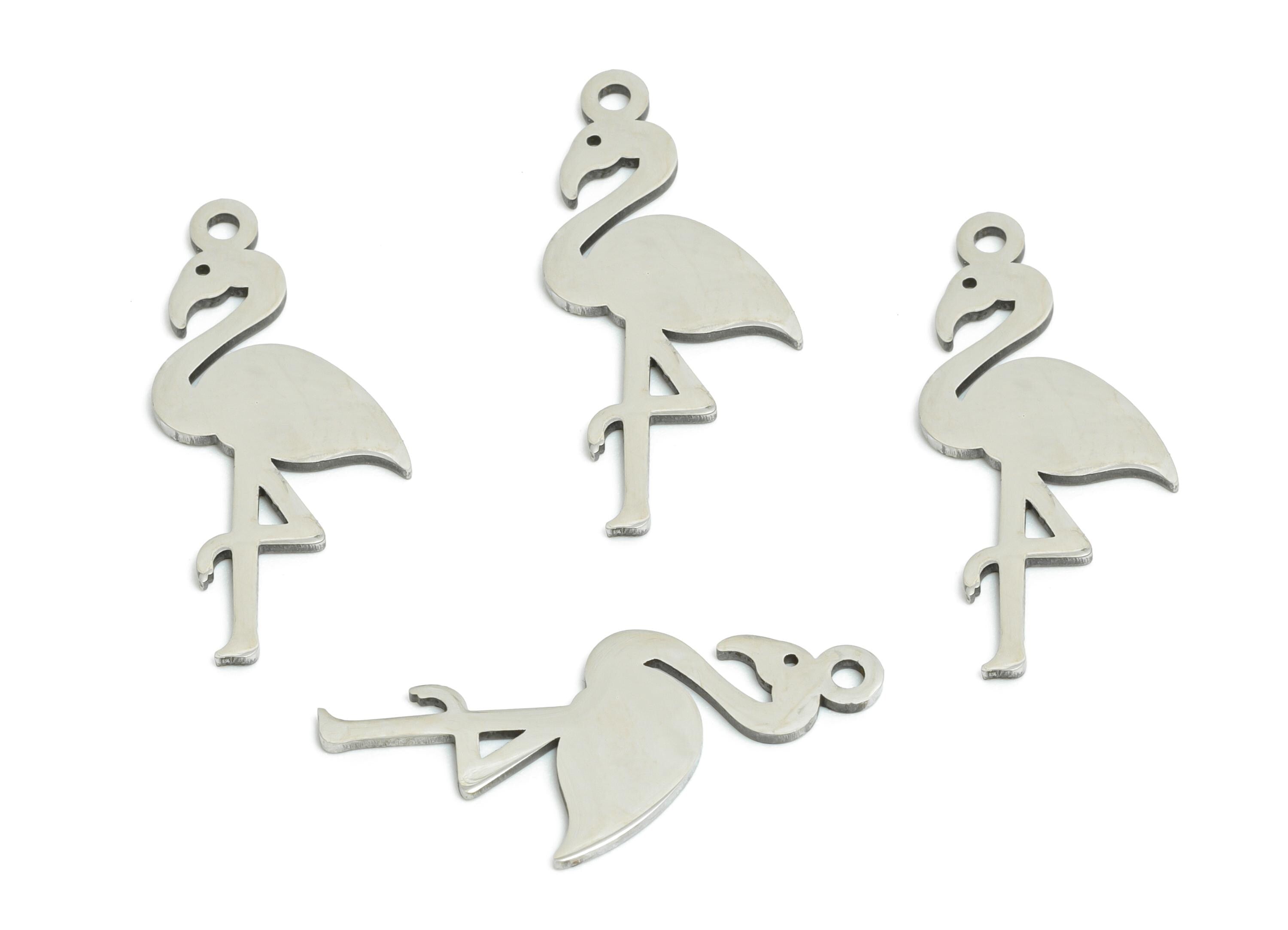 Steel Flamingo Pendant - Tropical Bird Charm - Minimalist Flamingo Jewelry - Stainless Steel Flamingo Pendant - 24x10x0.98mm - SS2432 - DOMEDBAZAAR