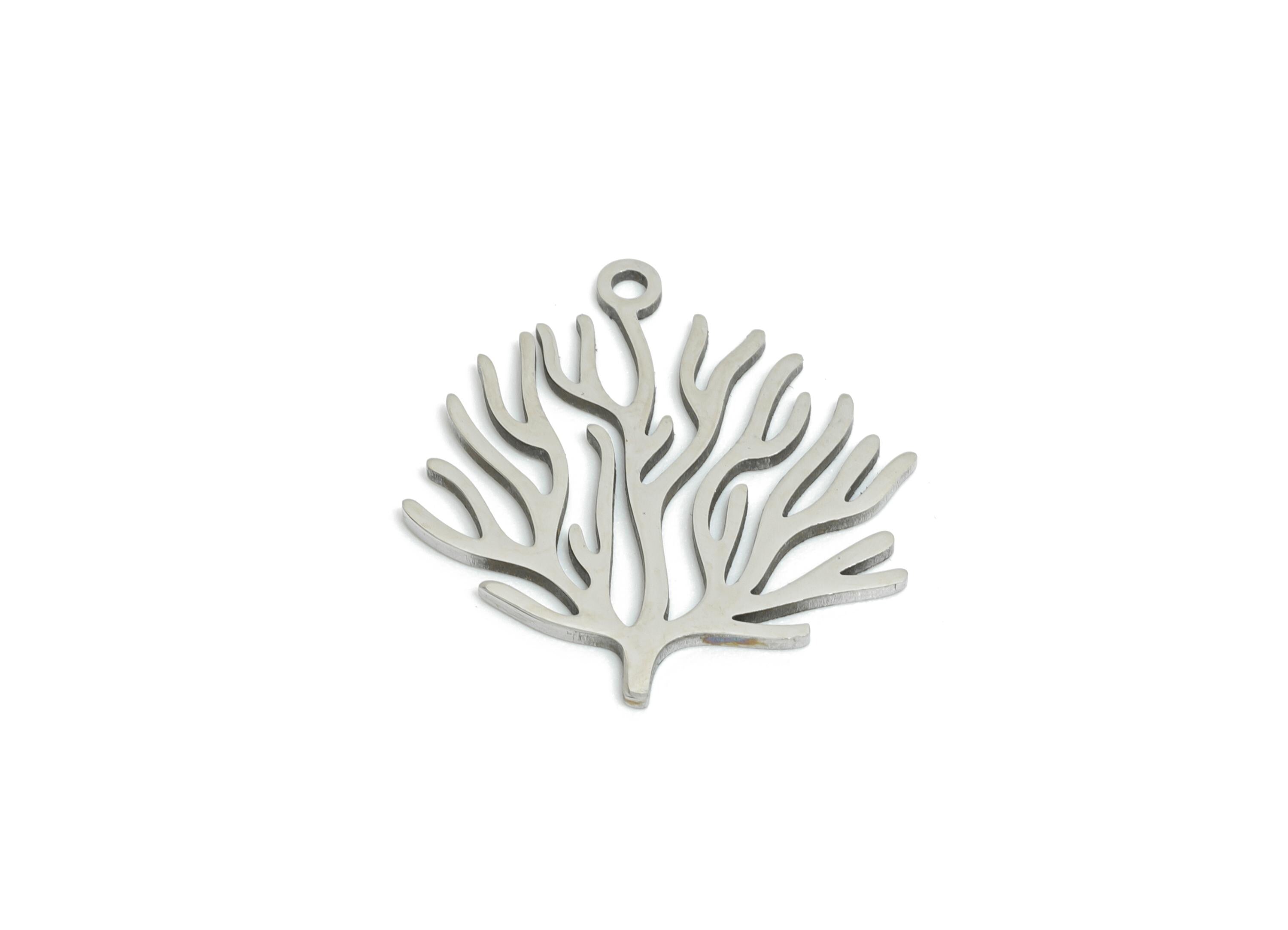 Stainless Steel Coral Pendant - Sea Fan Coral Pendant - Stainless Steel Sea Life Pendant - Nature-Inspired Jewelry - 19.7x18x0.98mm - SS2430 - DOMEDBAZAAR