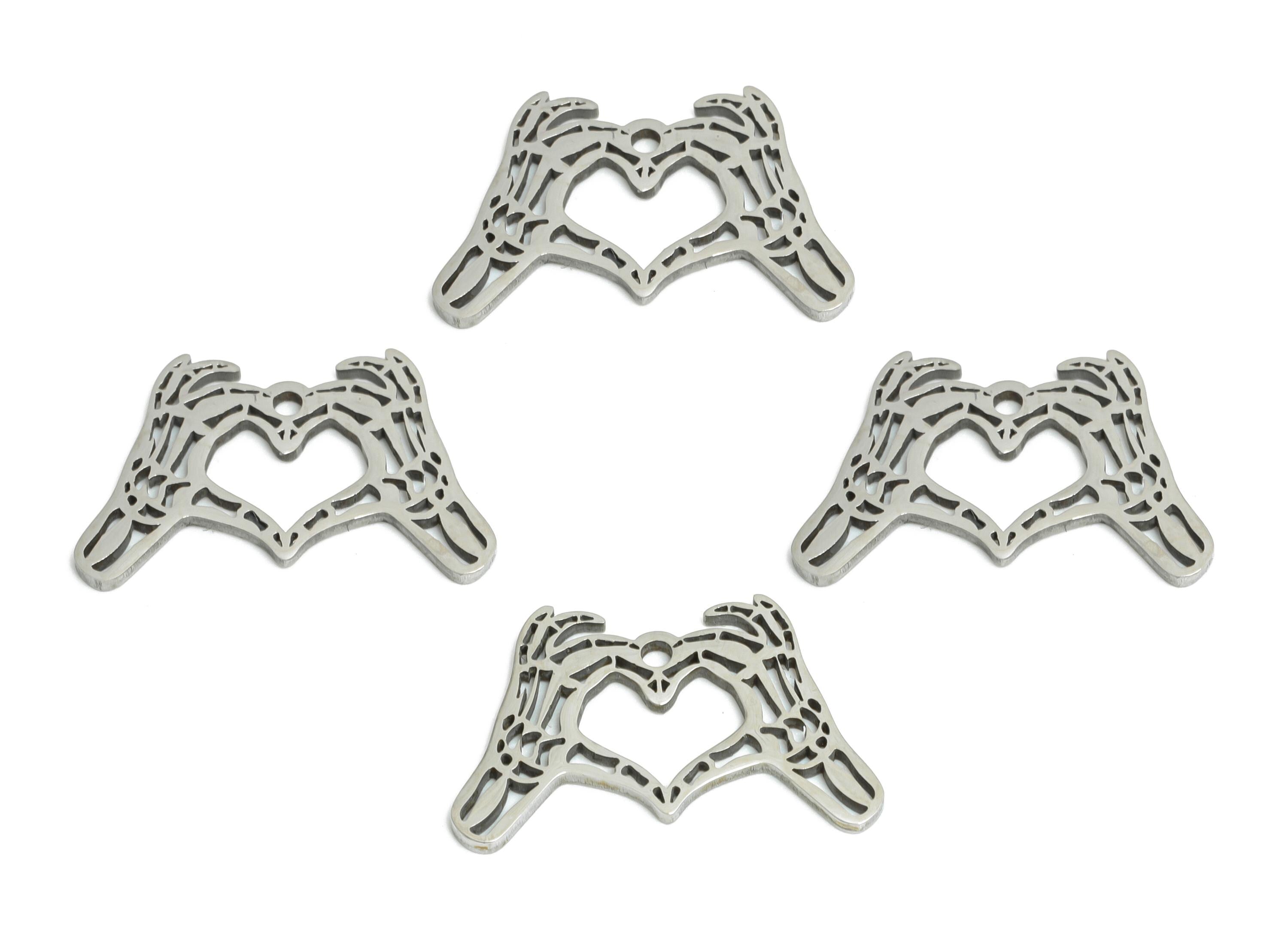 Skeleton Hand Heart Pendant - Stainless Steel Heart Charm - Spooky Handcrafted Charm - Hand Heart Pendant - 17x11x0.98mm - SS2434 - DOMEDBAZAAR