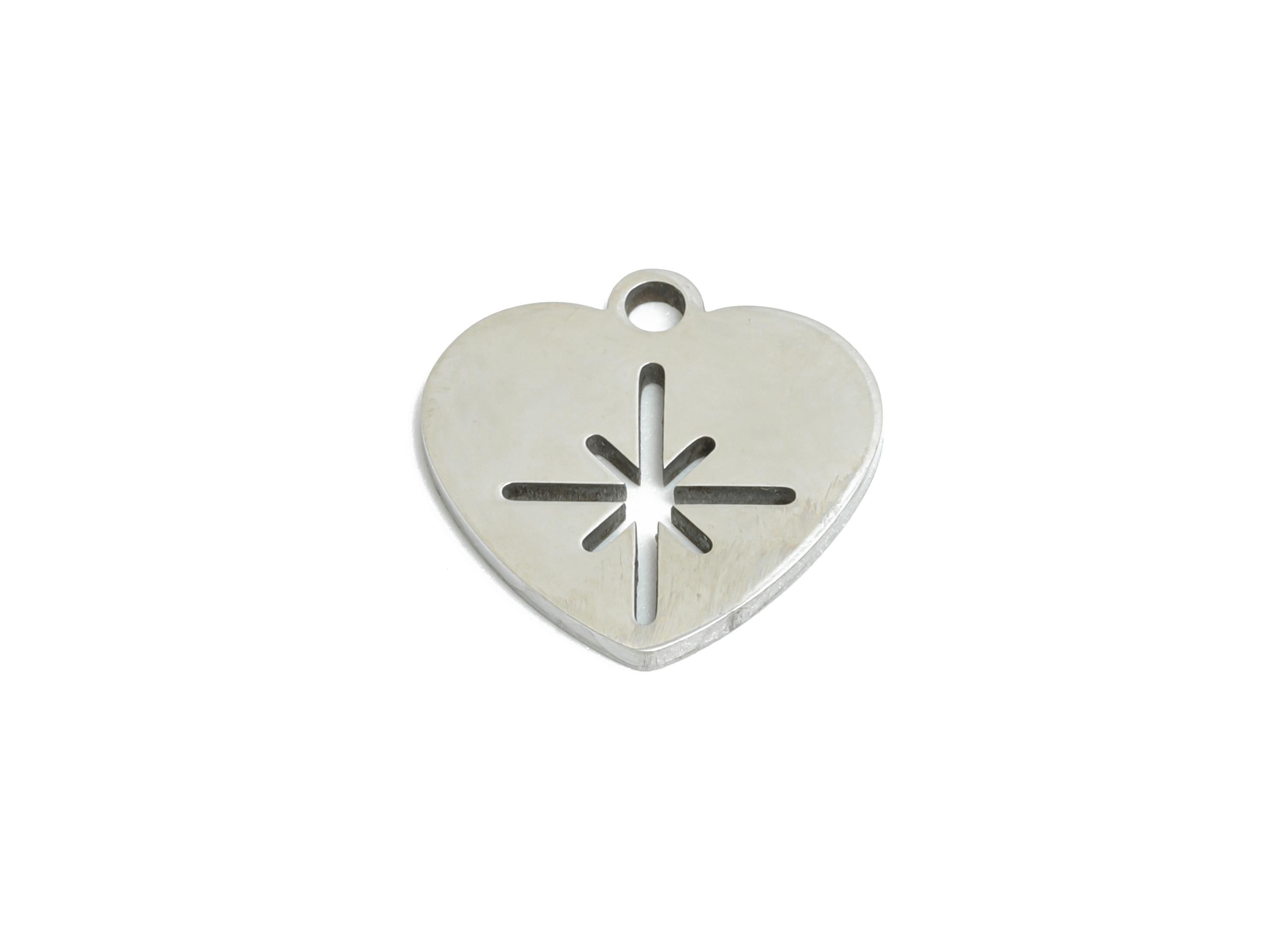 Stainless Steel Heart Charm - Stainless Steel North Star Charm - Dainty Heart Charm - Stainless Steel Pendant - 11x11x0.98mm - SS2456 - DOMEDBAZAAR