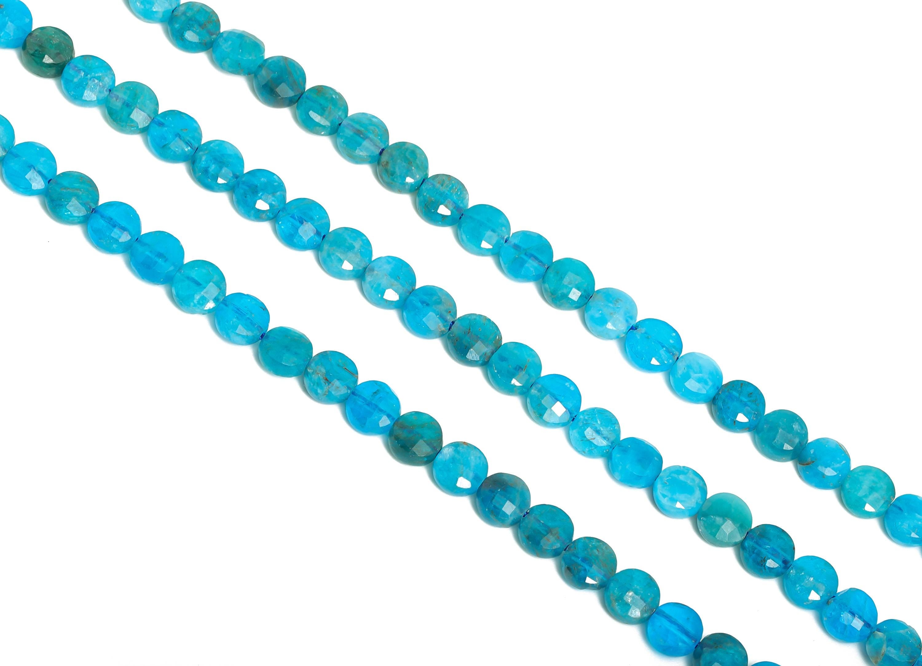 5mm Apatite Natural Stone Beads - Faceted Coin Round Apatite 16.5 inch /Strand - Gemstone Bead - Crafting Bead - Healing Stone Bead - NS2685 - DOMEDBAZAAR