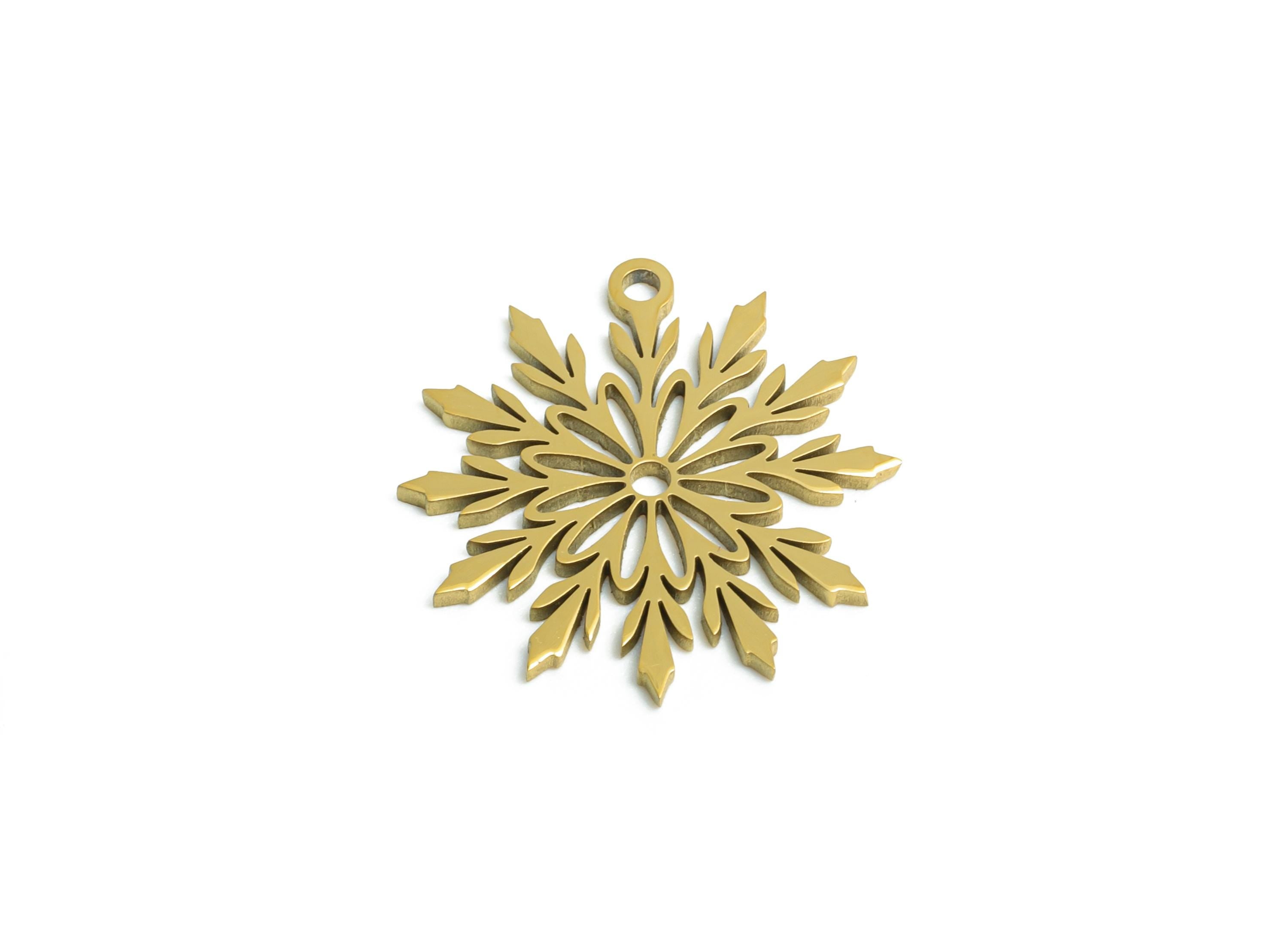 Steel Snowflake Charms - DIY Craft Snowflake Component - Winter Holiday Jewelry Charm - 18K Real Vacuum Plated - 17.8x16.7x0.98mm - SS2480G - DOMEDBAZAAR