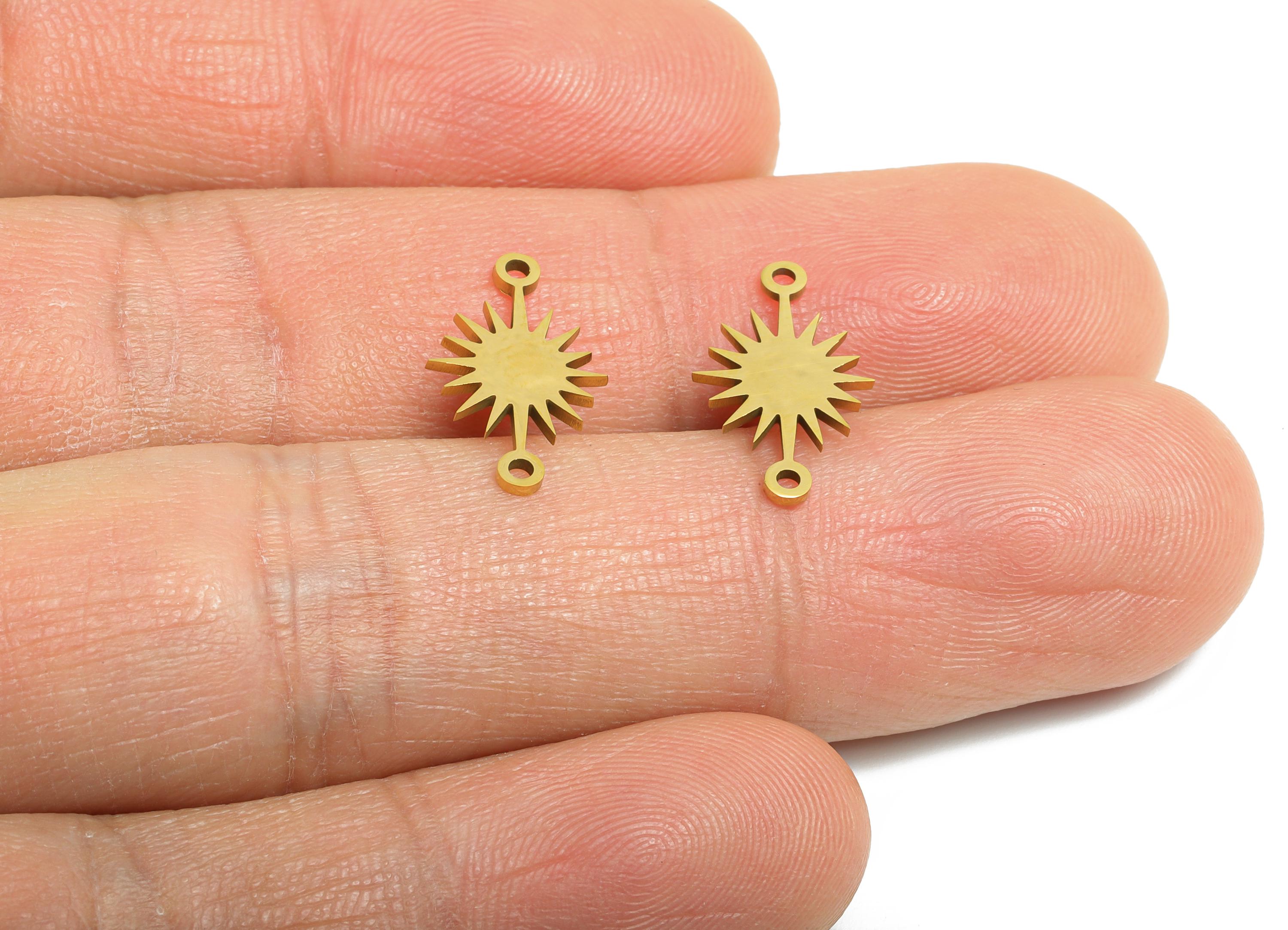 Steel Sunburst Connector - Boho Star Charm Connector - Celestial Jewelry Supply For Necklace - 18K Vacuum Plating - 15x9x0.98mm - SS2473G - DOMEDBAZAAR