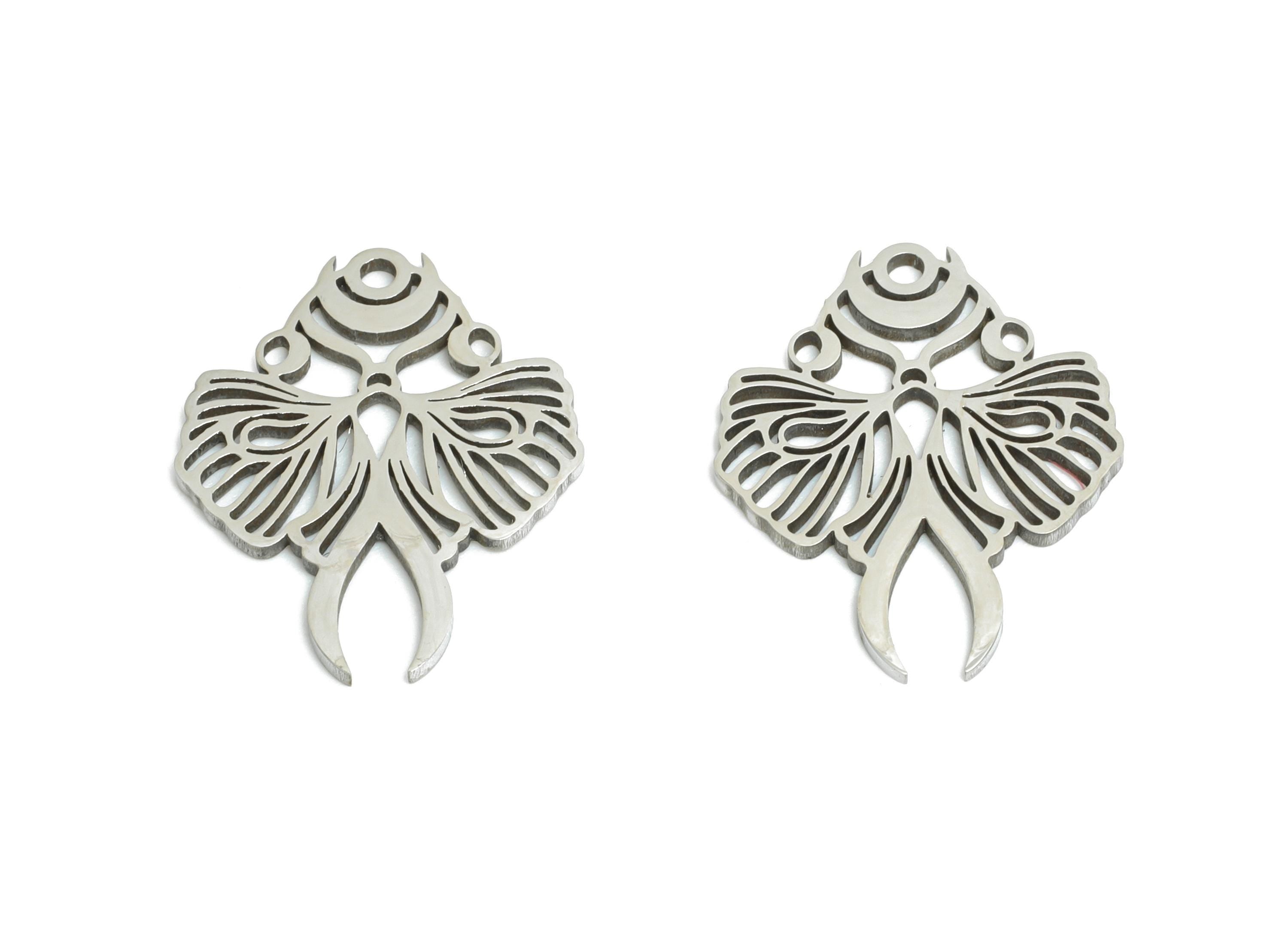 Moth and Moon Pendant - Celestial Moth Necklace Charm - Mystical Insect Jewelry Component - Laser-Cut Steel Jewelry - 17.9x14x0.98mm -SS2487 - DOMEDBAZAAR