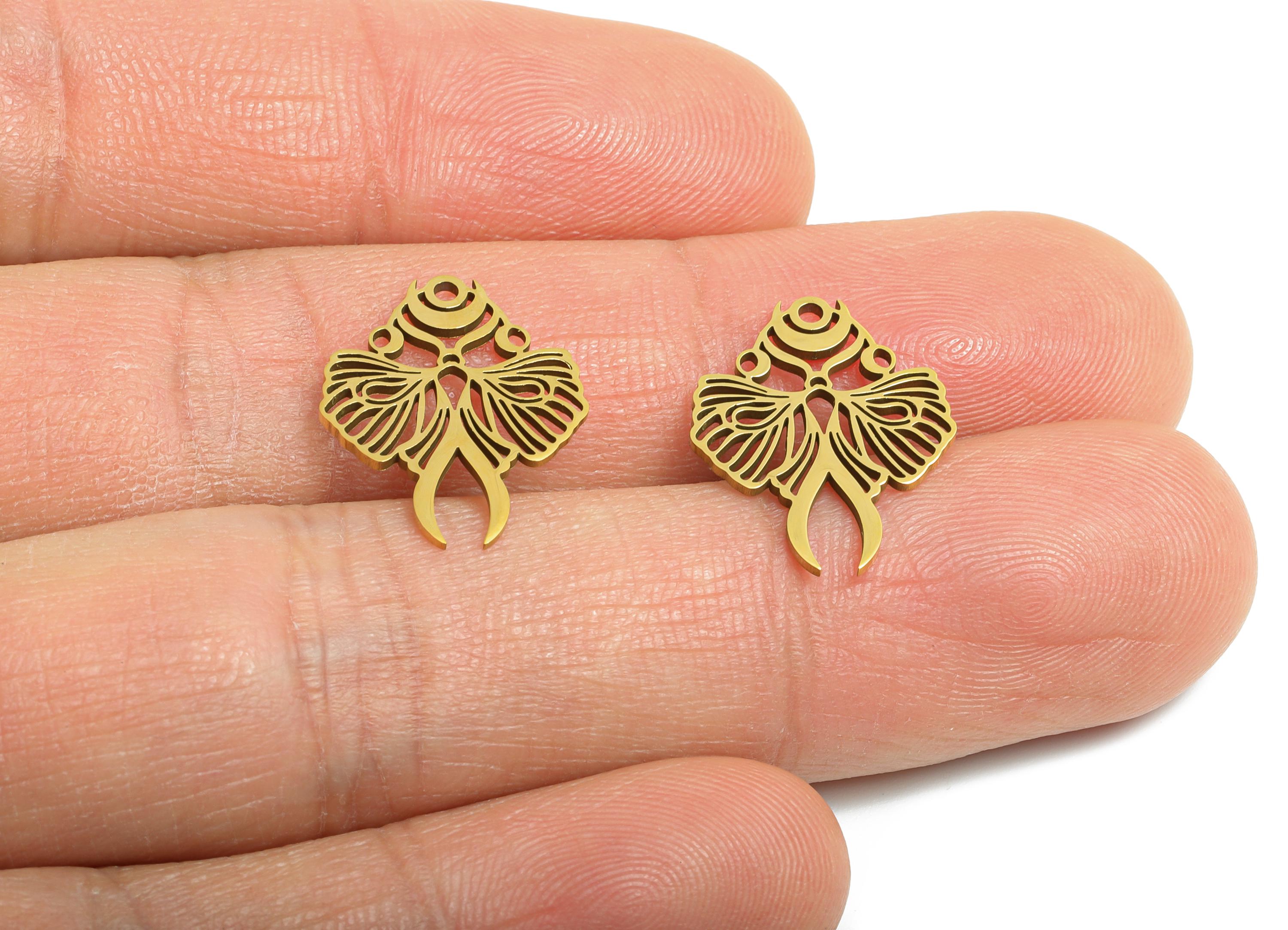 Moth and Moon Pendant - Celestial Moth Necklace Charm - Mystical Insect Jewelry Component - 18K Real Vacuum Plated - 17.9x14x0.98mm -SS2487G - DOMEDBAZAAR