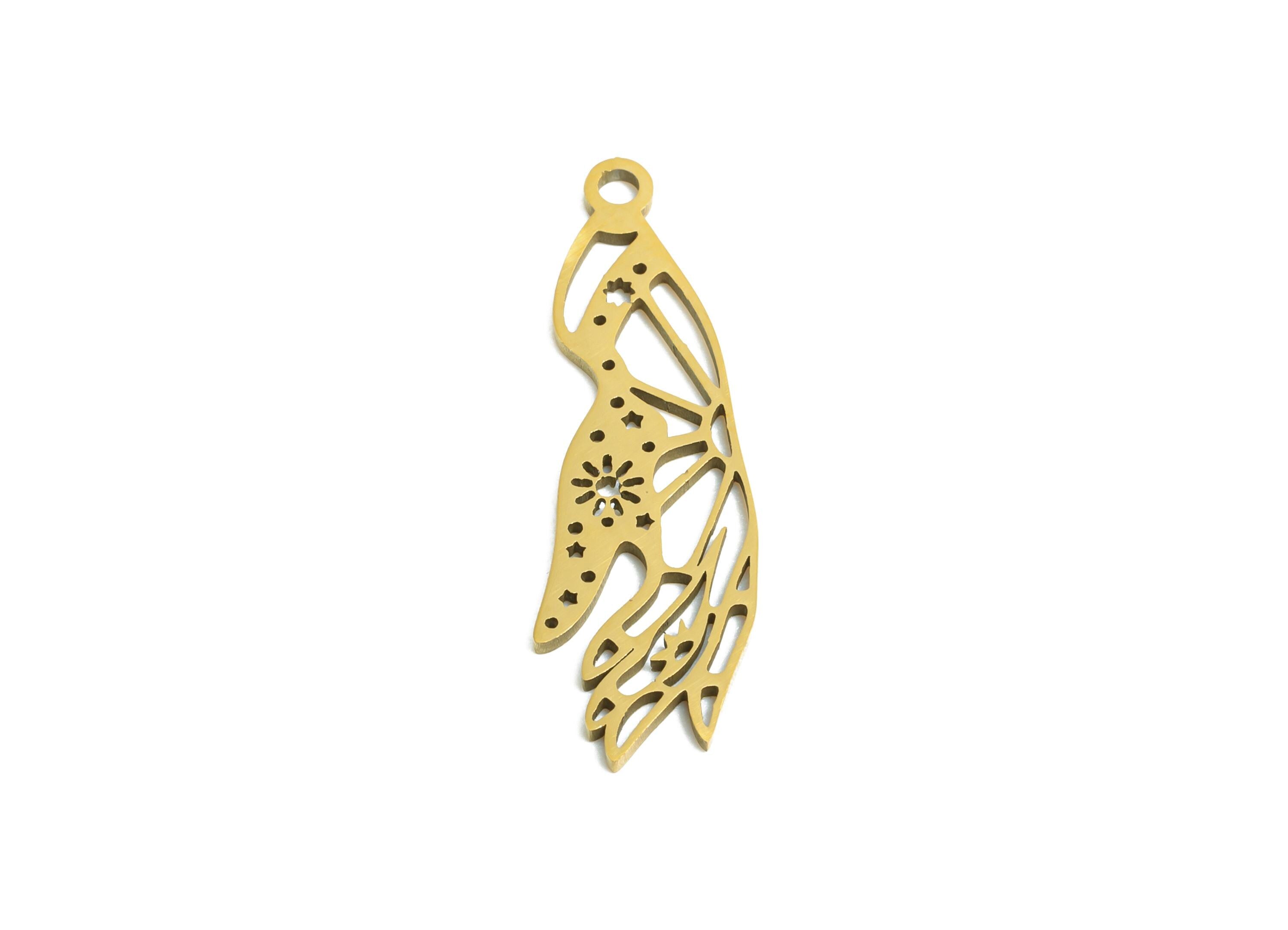 Steel Hand Earring Charm - Artistic Hand Charm For Necklace - Laser-Cut Celestial Hand Pendant - 18K Vacuum Plating - 24x7x0.98mm - SS2496G - DOMEDBAZAAR