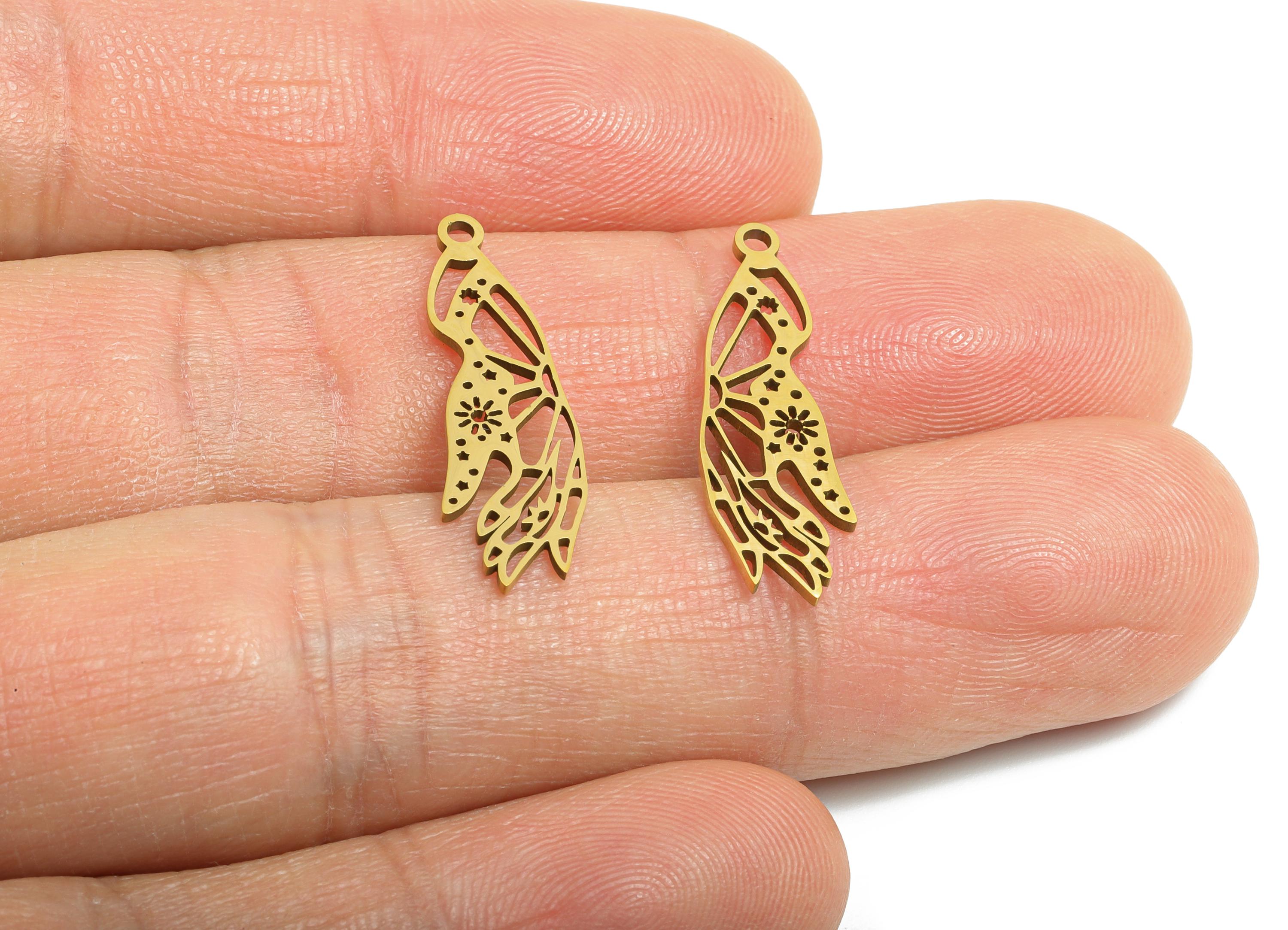 Steel Hand Earring Charm - Artistic Hand Charm For Necklace - Laser-Cut Celestial Hand Pendant - 18K Vacuum Plating - 24x7x0.98mm - SS2496G - DOMEDBAZAAR