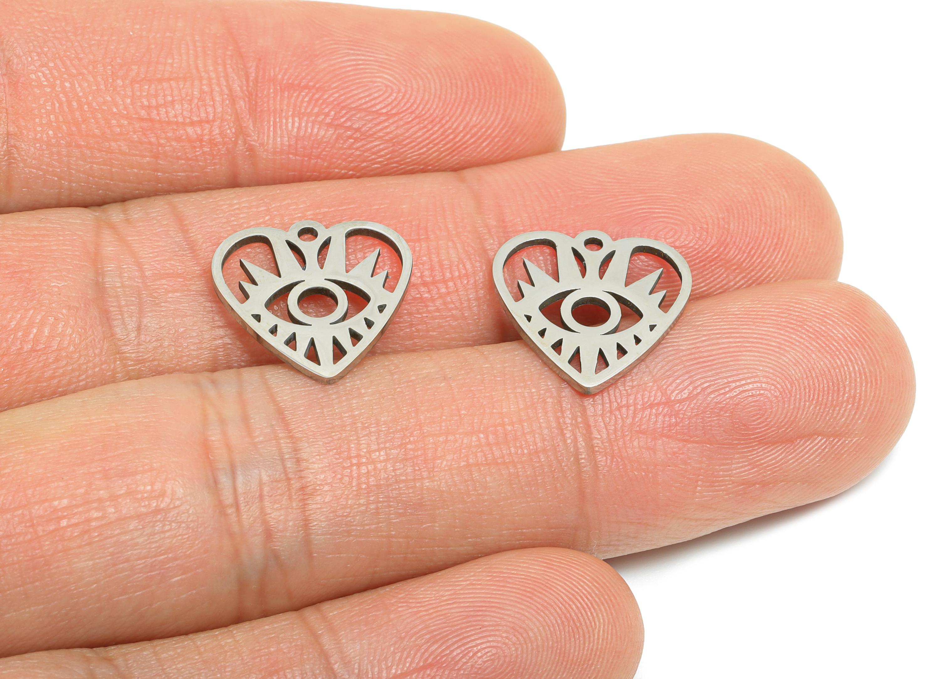 Steel Heart Eye Pendant - Vintage Evil Eye Protection Charm for DIY Jewelry - Mystic Protective Symbol Jewelry - 14.8x14.33x0.98mm - SS2484 - DOMEDBAZAAR