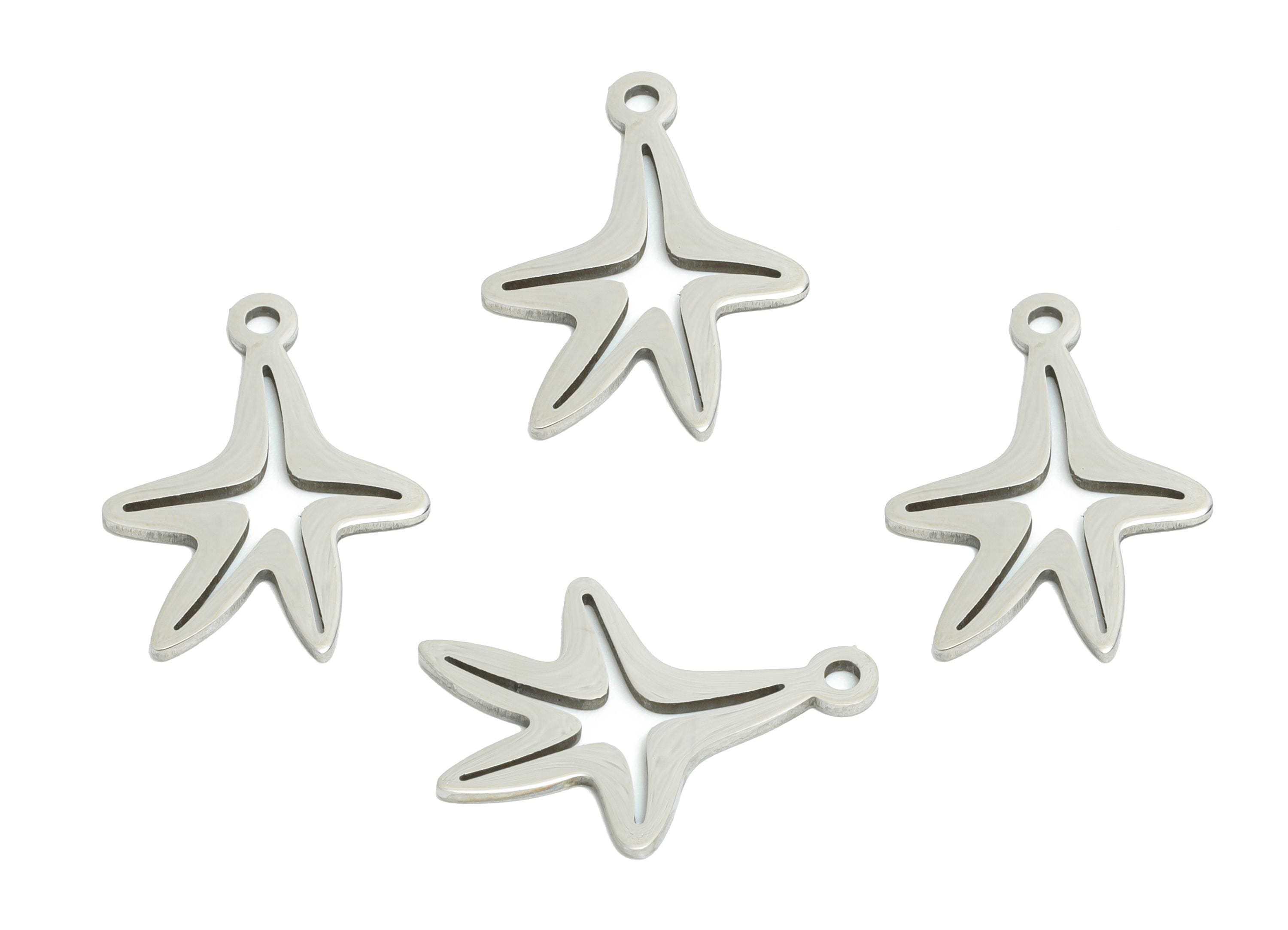 Steel Starfish Pendant - DIY Craft Sea Star Jewelry - Laser Cut Marine Life Charm - Minimalist Steel Ocean Charm - 17.76x13x0.98mm - SS2429 - DOMEDBAZAAR