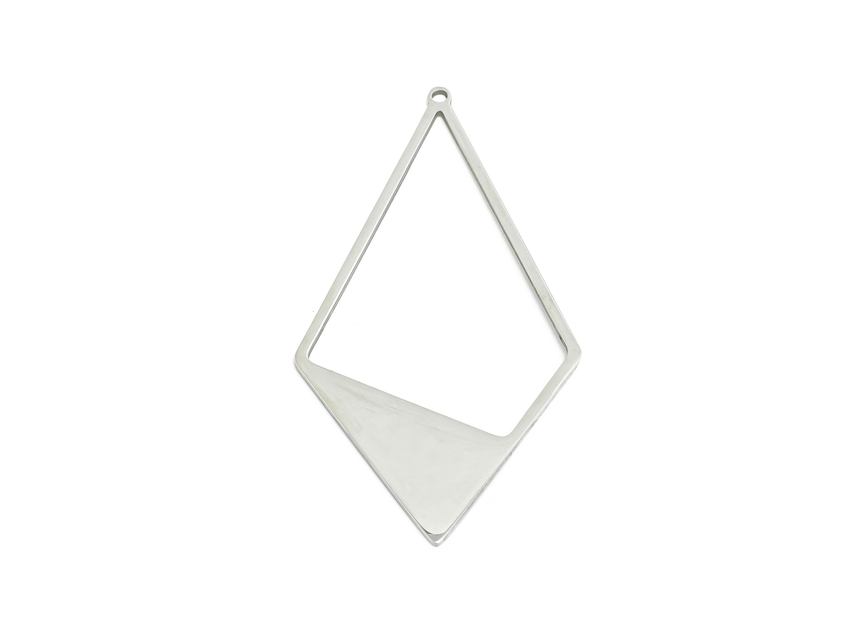 Steel Diamond Charm - Geometric Modern Pendant - Laser Cut Industrial Chic Jewelry - Stainless Steel Charm - 56x27x0.98mm - SS2305 - DOMEDBAZAAR