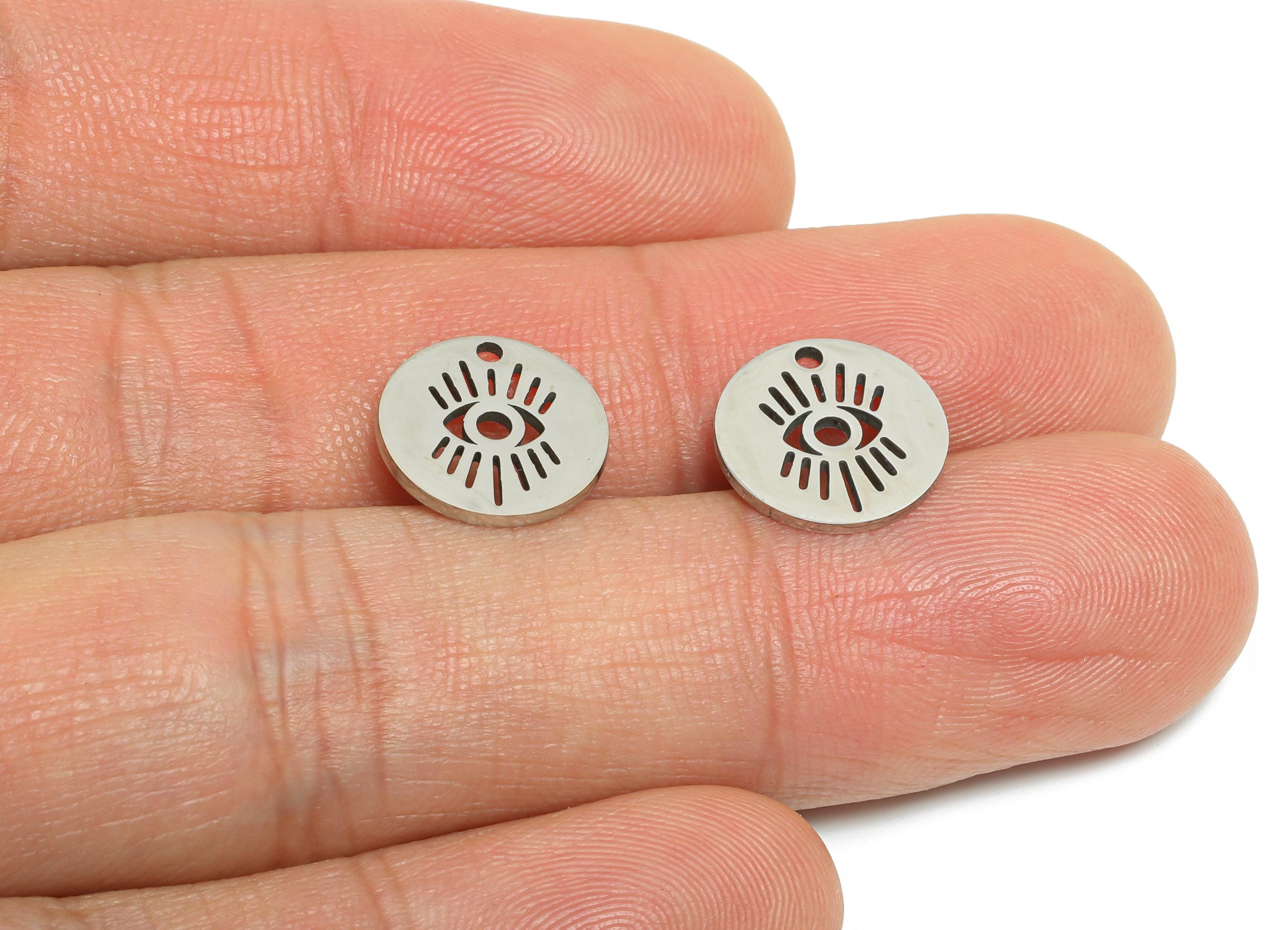 Steel Evil Eye Charm - Round All-Seeing Eye Pendant - Laser Cut Evil Eye Protection Pendant - Sacred Geometry - 11.8x11.8x0.98mm - SS2444 - DOMEDBAZAAR