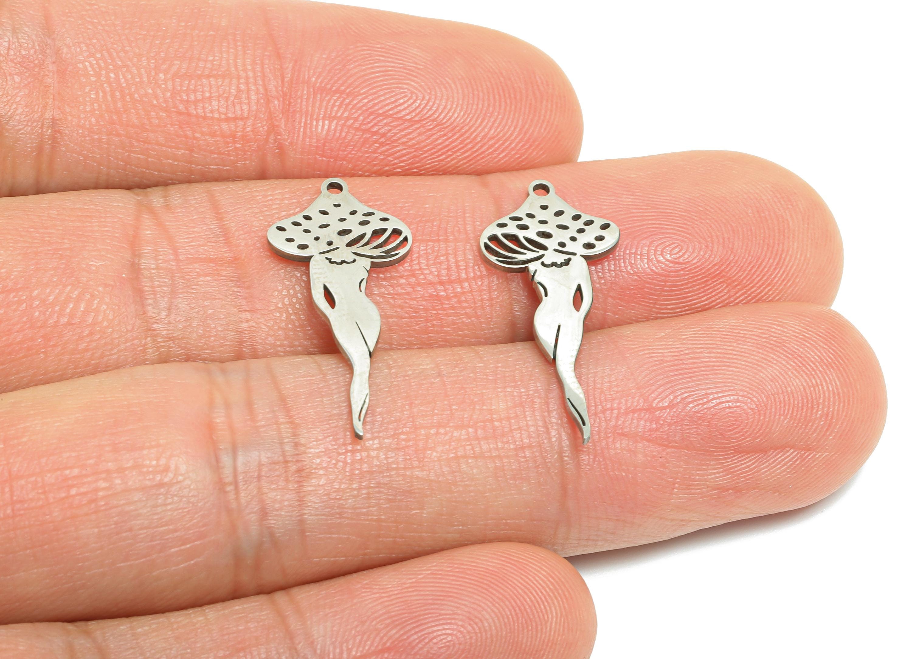 Mushroom Fairy Pendant - Whimsical Steel Fungi Spirit Charm - Enchanted Fungi Woman Charm - Boho Jewelry Making - 24.8x11x0.98mm - SS2483 - DOMEDBAZAAR