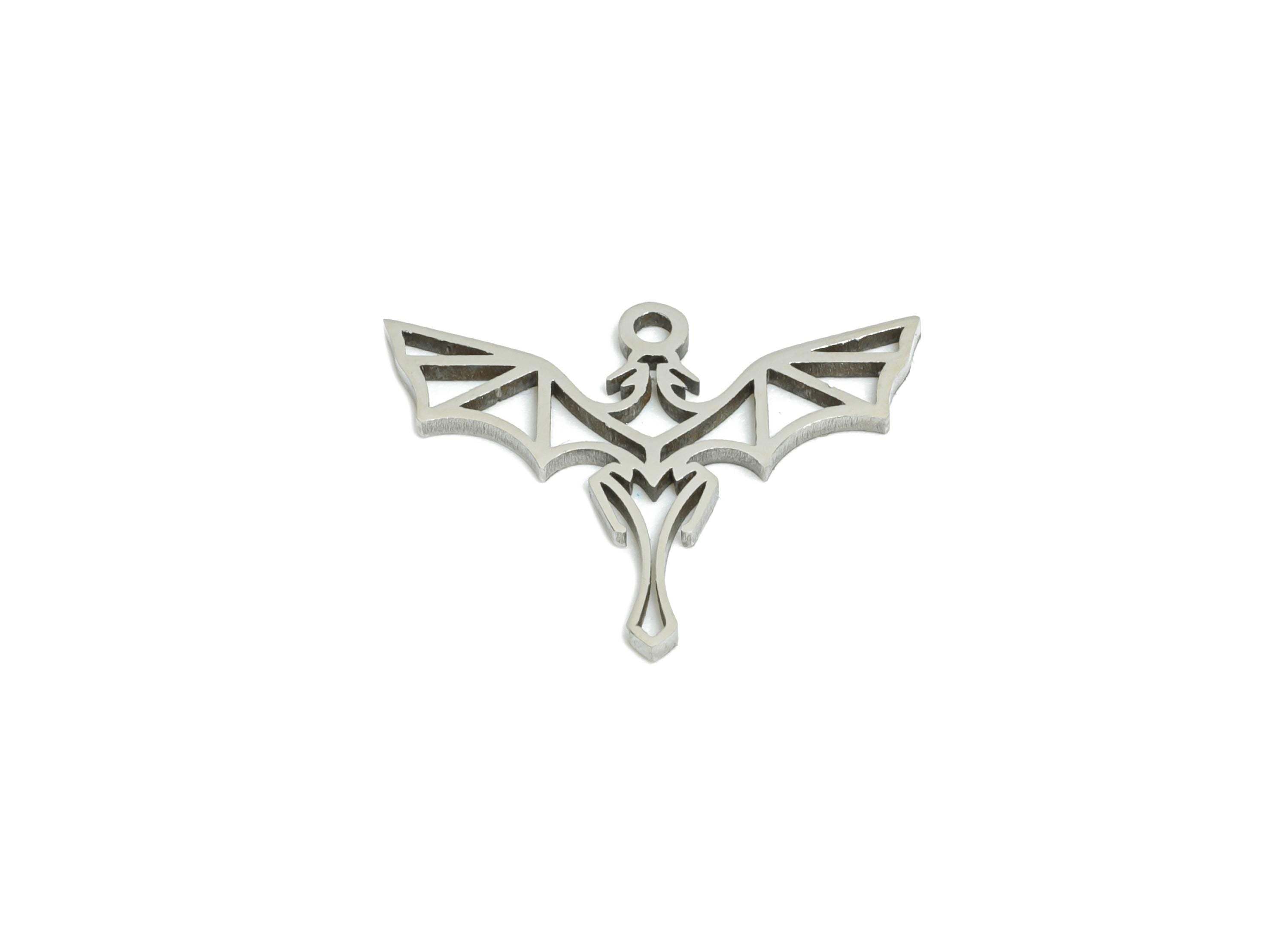 Stainless Steel Bat Charm - Gothic Winged Creature Charm - Steel Gothic Bat Pendant - Dragon Fairy Boho Charm  - 13.8x17.6x0.98mm - SS2449 - DOMEDBAZAAR