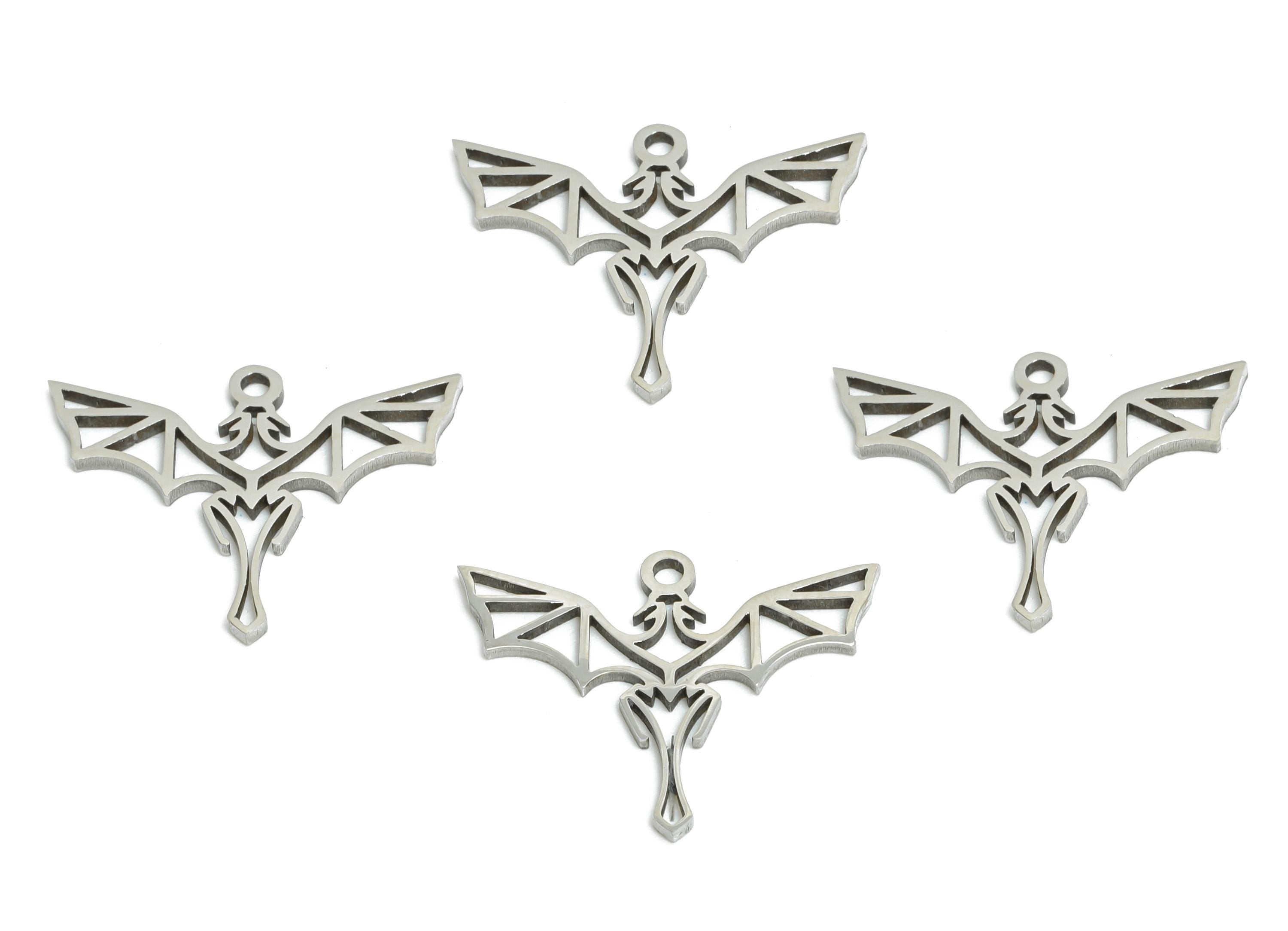 Stainless Steel Bat Charm - Gothic Winged Creature Charm - Steel Gothic Bat Pendant - Dragon Fairy Boho Charm  - 13.8x17.6x0.98mm - SS2449 - DOMEDBAZAAR