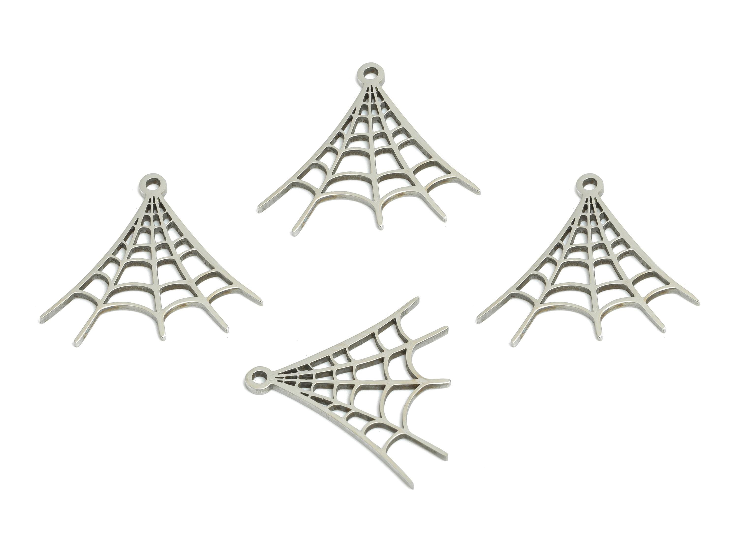Steel Spider Web Pendant - Gothic Web Charm for Jewelry - Laser Cut Web Metal Charm - Stainless Steel Charm - 17.8x19.74x0.98mm - SS2440 - DOMEDBAZAAR